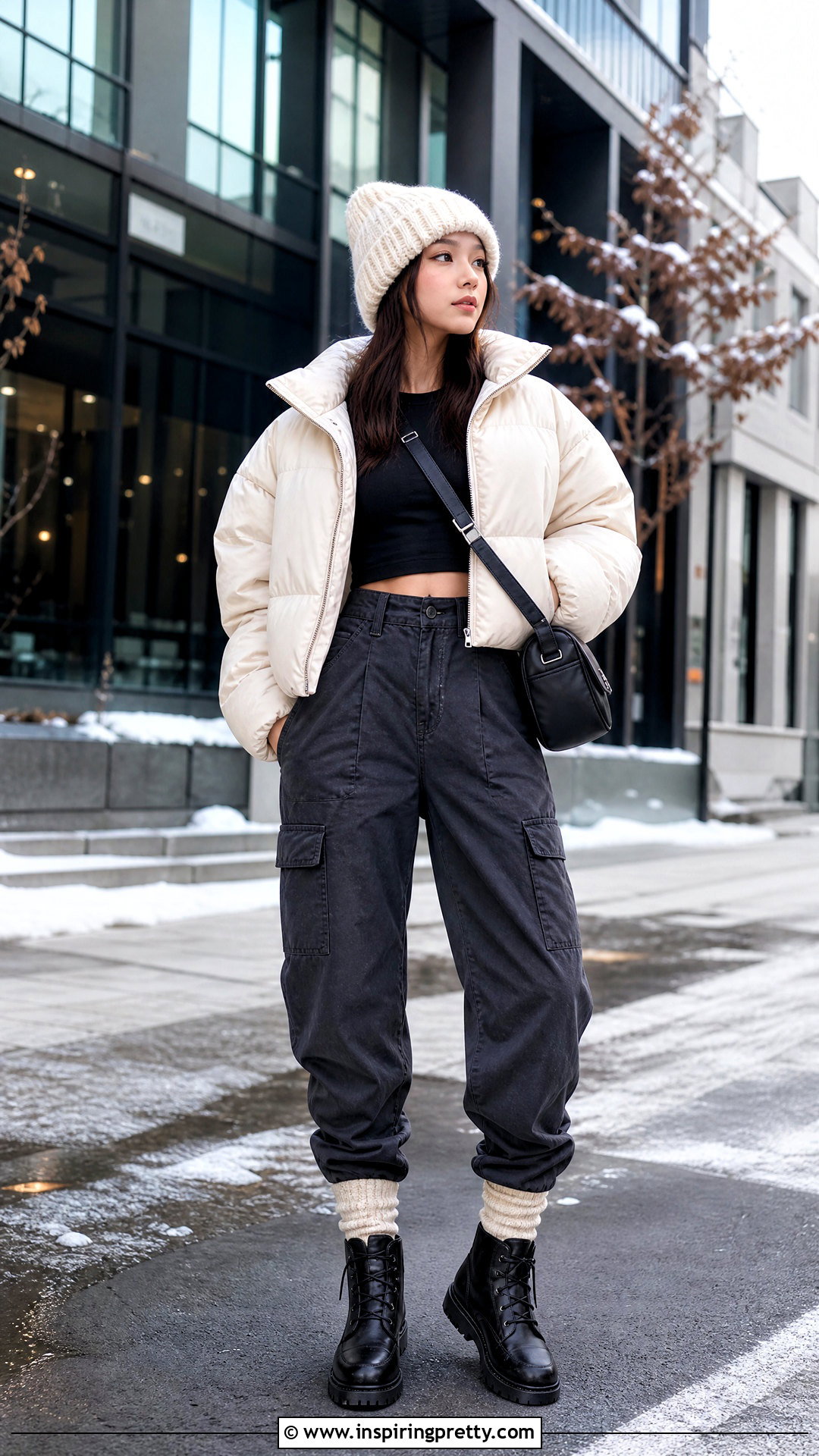 Korean Crop Top With Puffer Jacket - 50 korean crop top outfit ideas