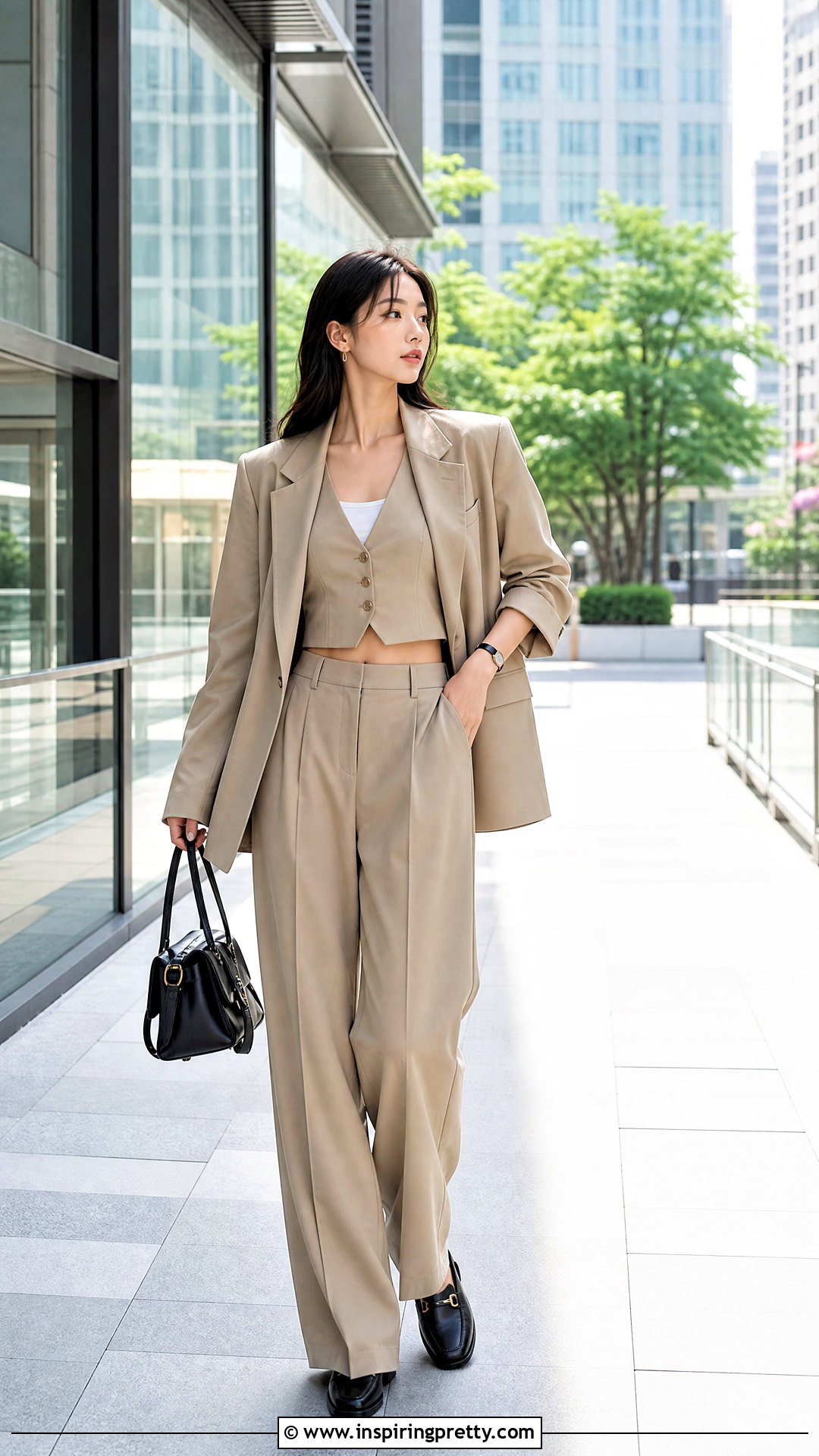 Korean Crop Top With Suit Vest - 50 korean crop top outfit ideas