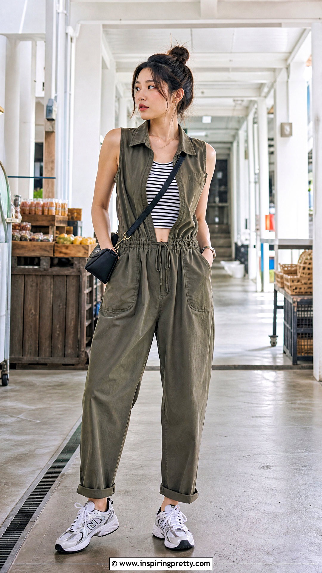 Korean Crop Top With Utility Jumpsuit - 50 korean crop top outfit ideas
