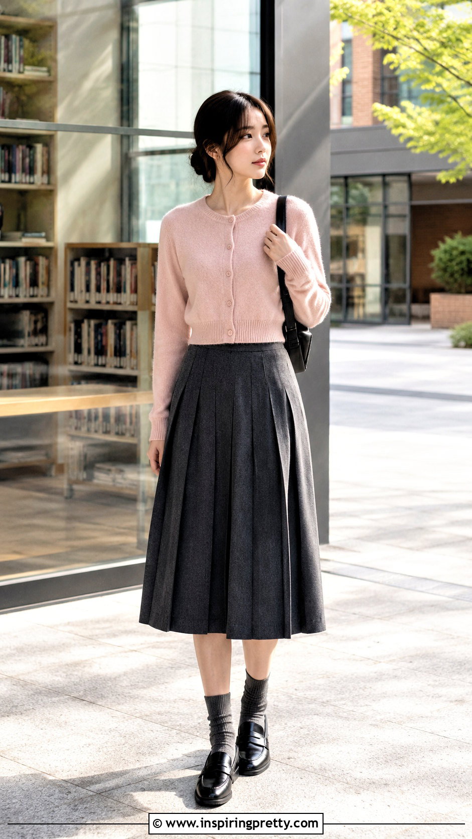 Korean Cropped Cardigan And Pleated Skirt Outfit - 50 korean tops outfits