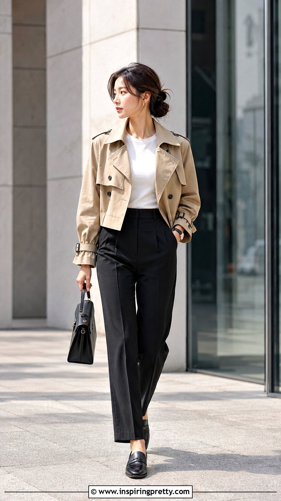 Korean Cropped Trench And Black Pants Outfit - 50 korean fashion top outfit ideas