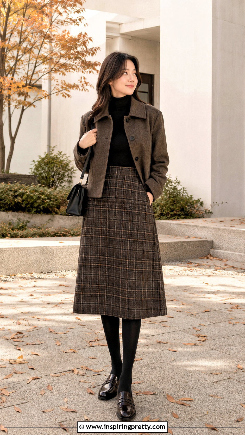 Korean Fitted Turtleneck And Plaid Skirt Outfit - 50 korean fashion top outfit ideas