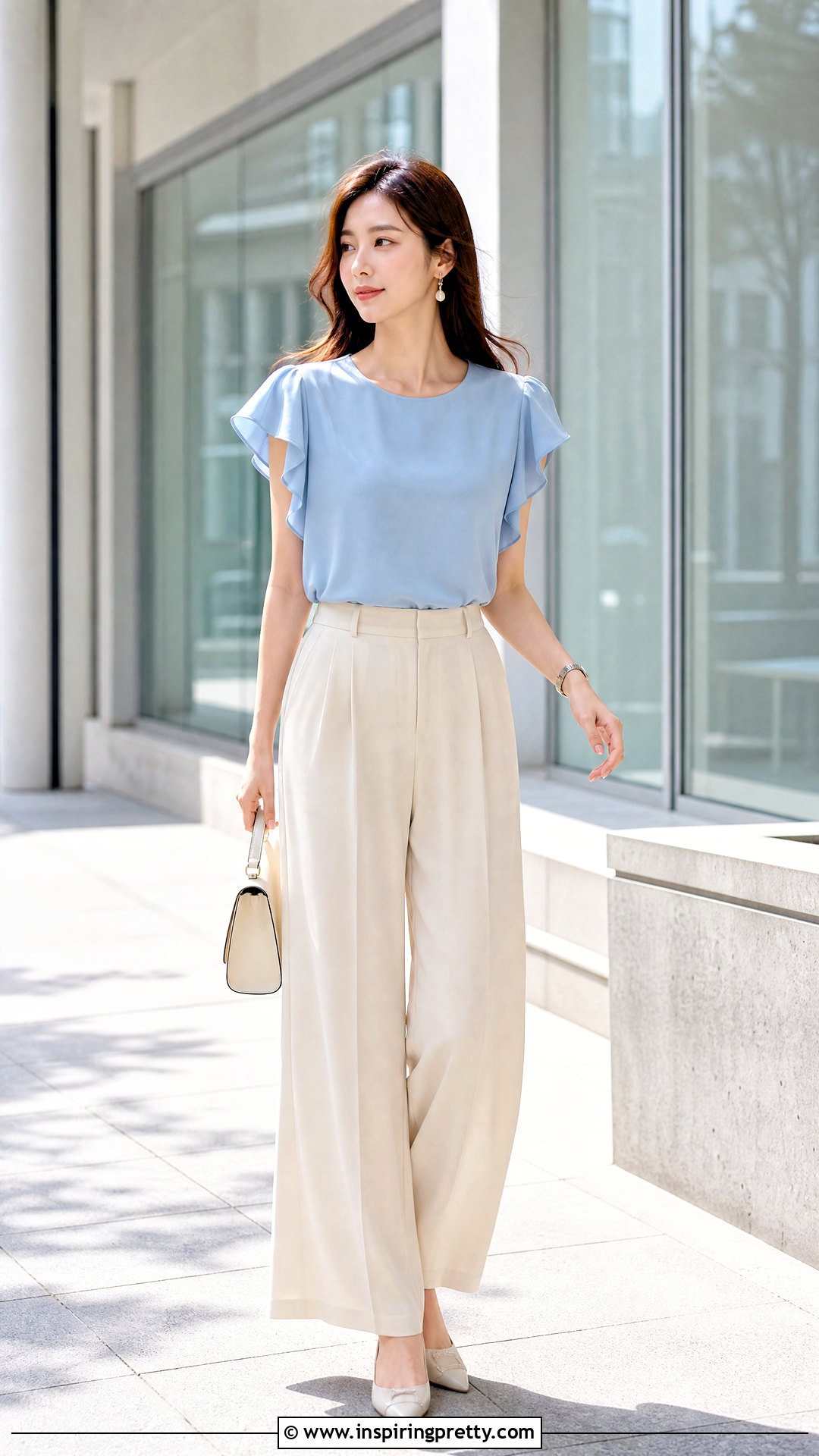 Korean Flutter Sleeve Top With Palazzo Pants - 50 korean tops designs