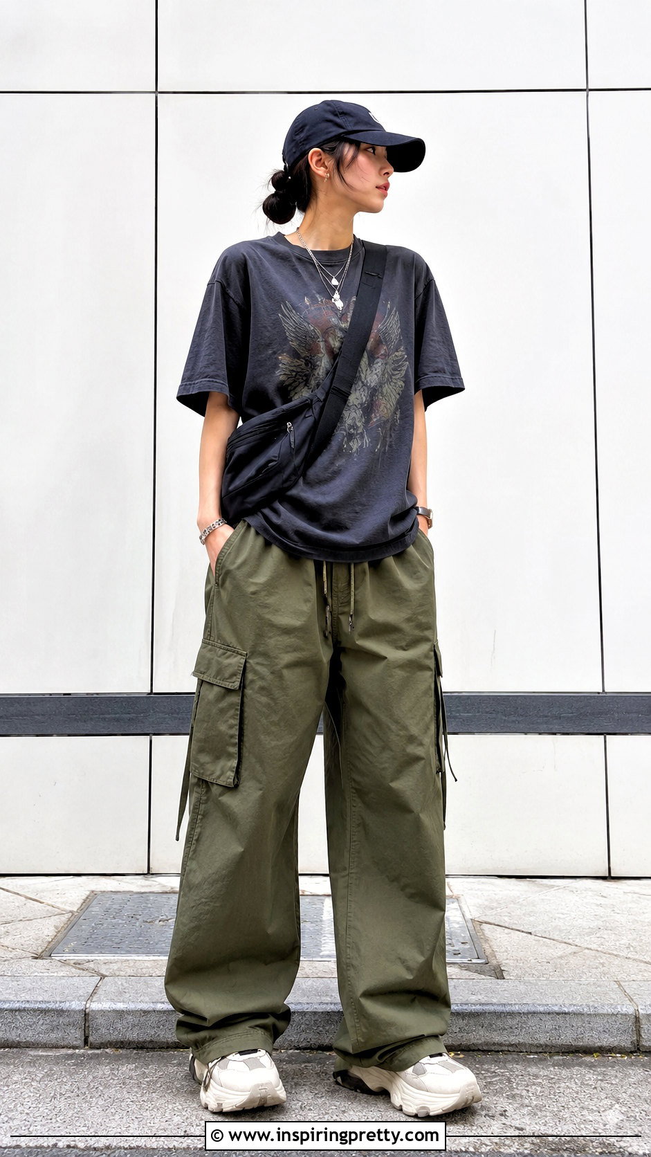 Korean Graphic Tee And Cargo Pants Outfit - 50 korean fashion top outfit ideas