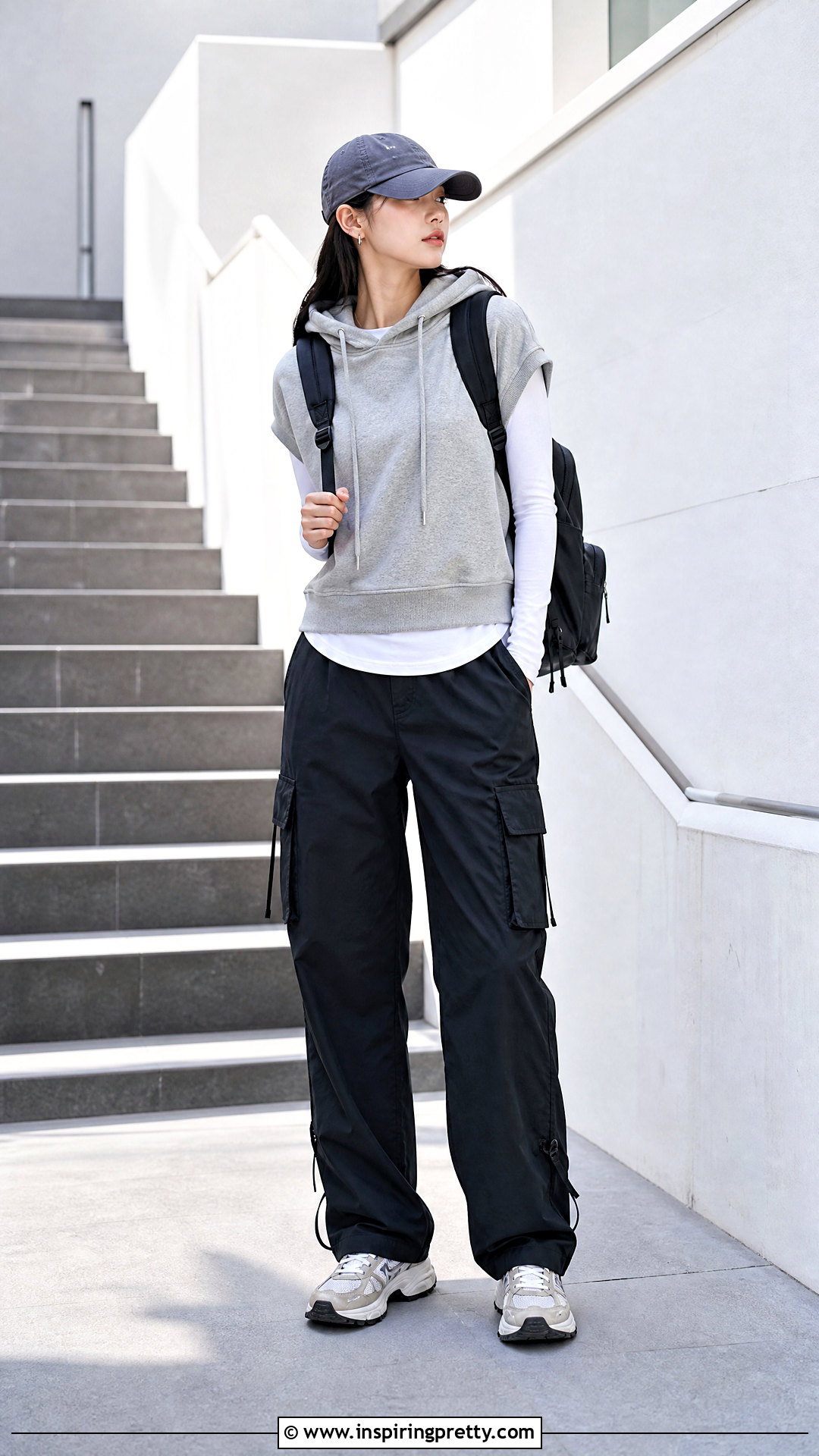 Korean Hoodie Vest With Long Sleeve Tee - 50 korean tops outfit ideas