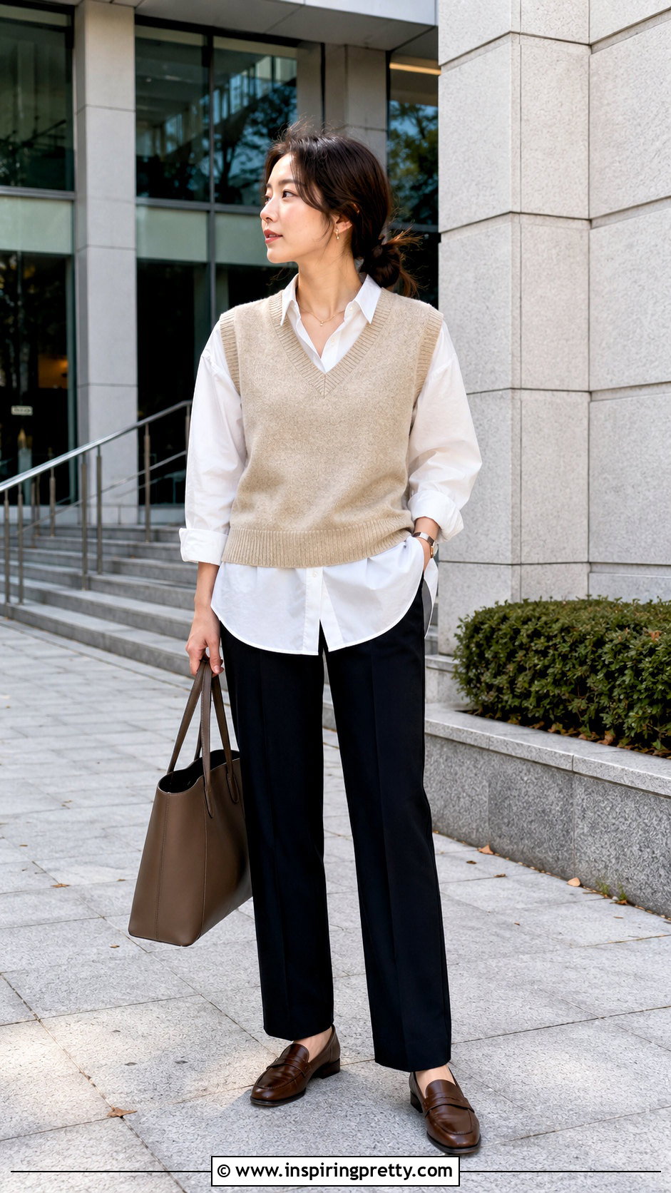 Korean Knit Vest And Button Down Shirt Outfit - 50 korean tops outfits