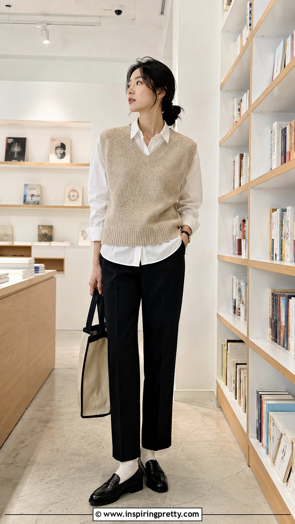 Korean Knit Vest And White Shirt Outfit - 50 korean fashion top outfit ideas