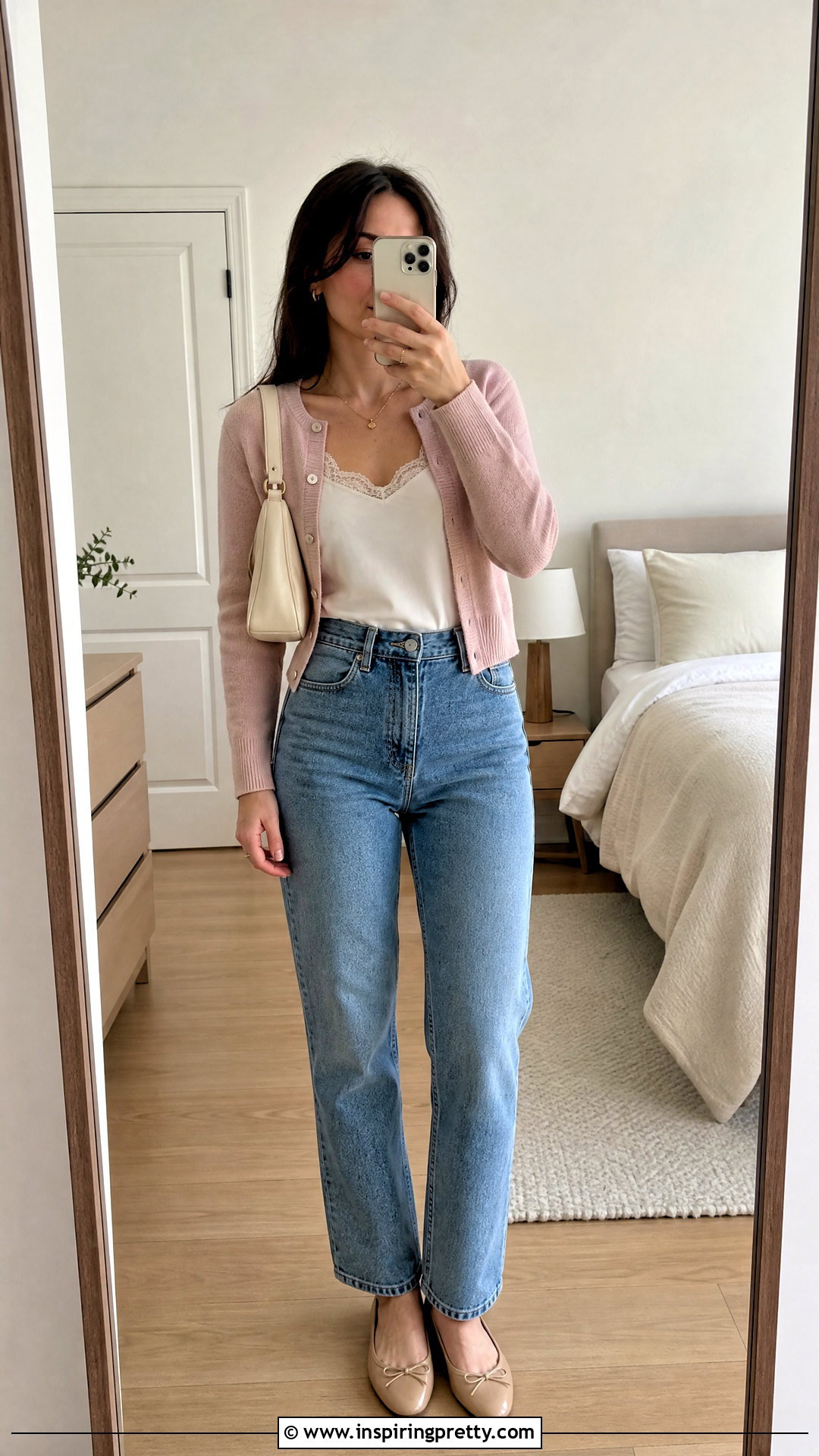 Korean Lace Trim Camisole With Cardigan - 50 cute korean tops outfit ideas