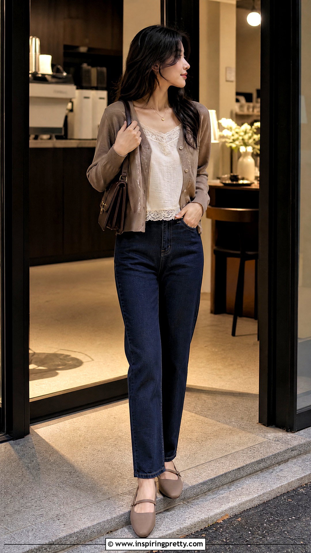 Korean Lace Trim Top With Dark Denim - 50 korean tops designs