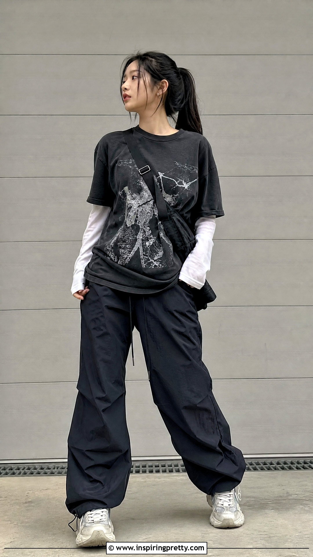 Korean Layered T Shirt With Parachute Pants - 50 korean tops designs