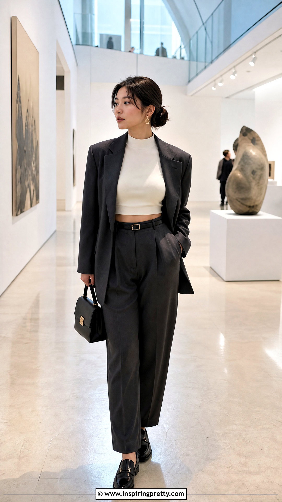 Korean Mock Neck Crop Top With Trousers - 50 korean crop top outfit ideas