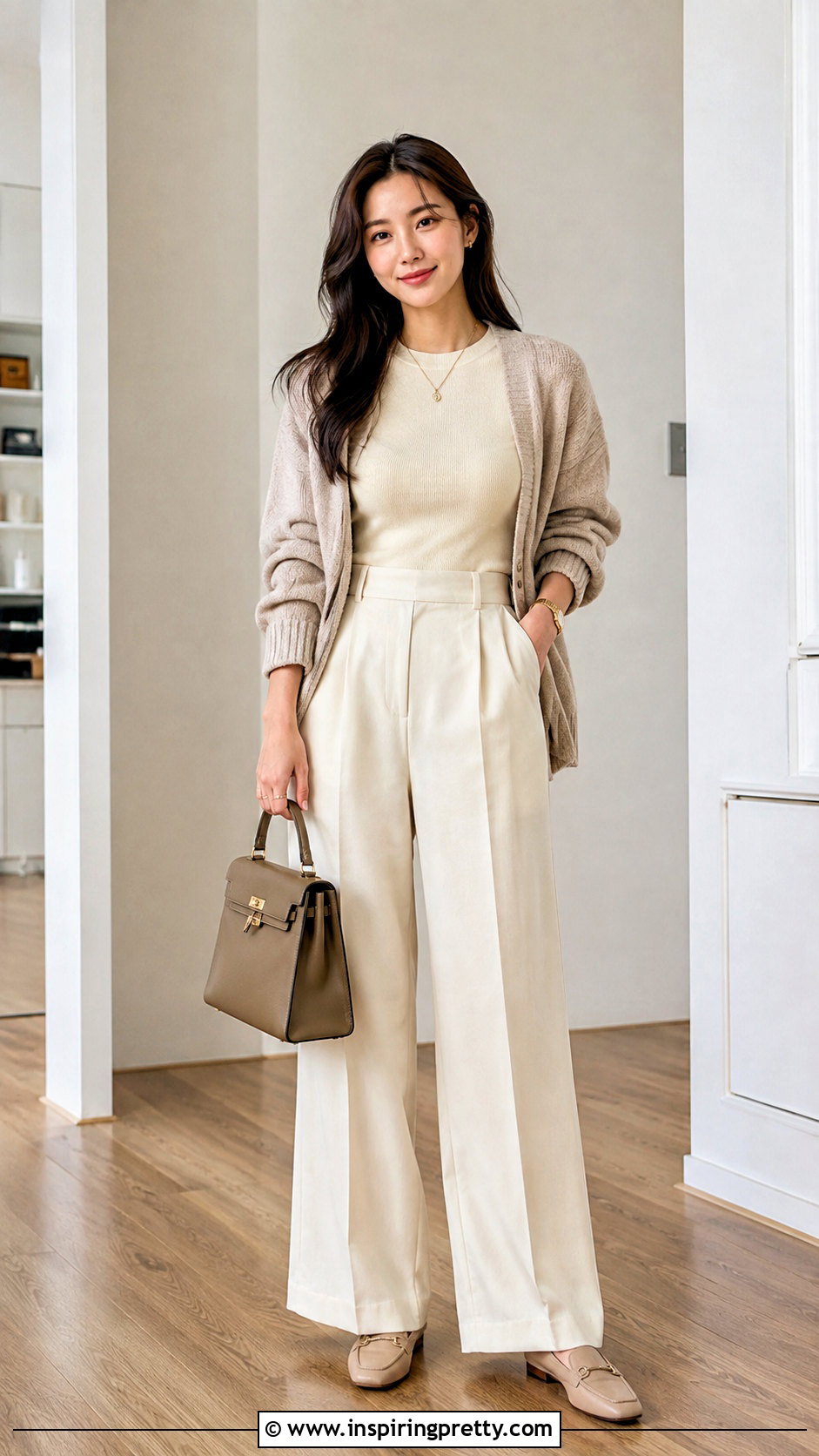 Korean Monochrome Cream Knit Outfit - 50 korean fashion top outfit ideas