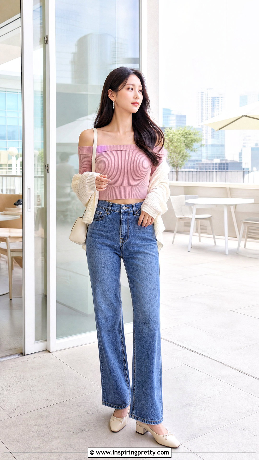 Korean Off Shoulder Crop Top With Jeans - 50 korean crop top outfit ideas