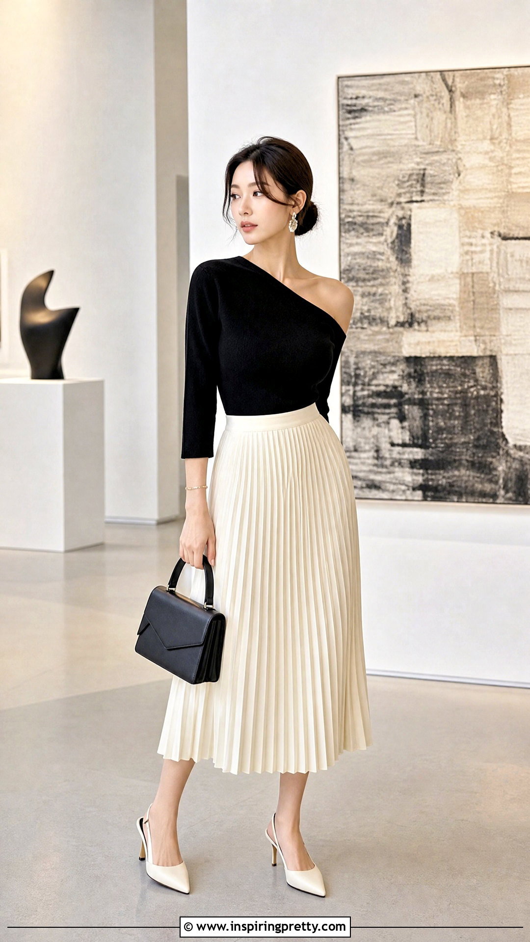 Korean One Shoulder Top With Midi Skirt - 50 korean tops designs