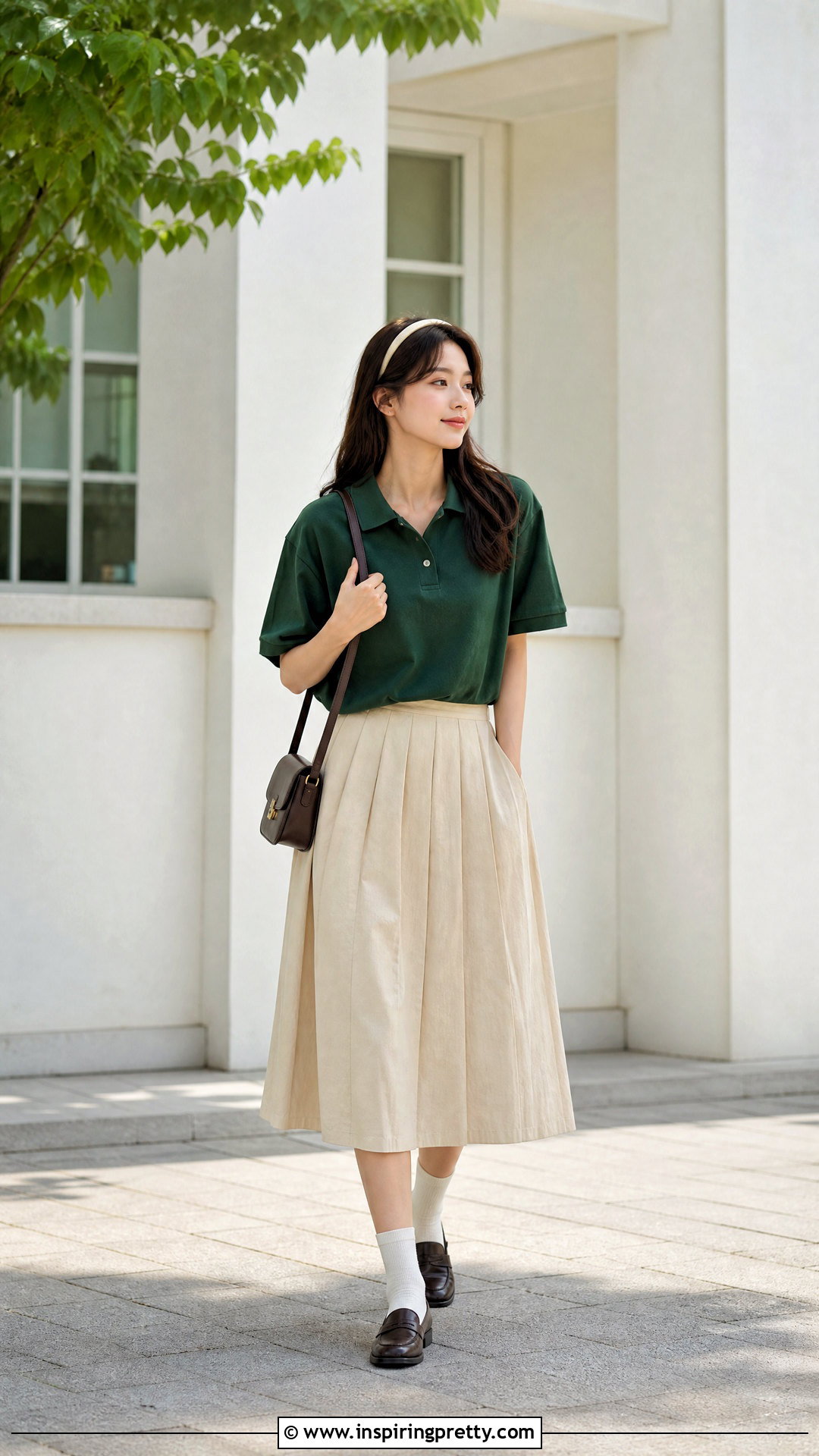 Korean Oversized Polo Shirt With Pleated Skirt - 50 korean tops designs