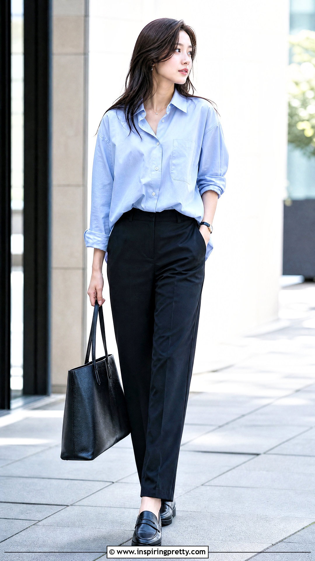 Korean Oversized Shirt With Straight Leg Pants - 50 korean tops designs