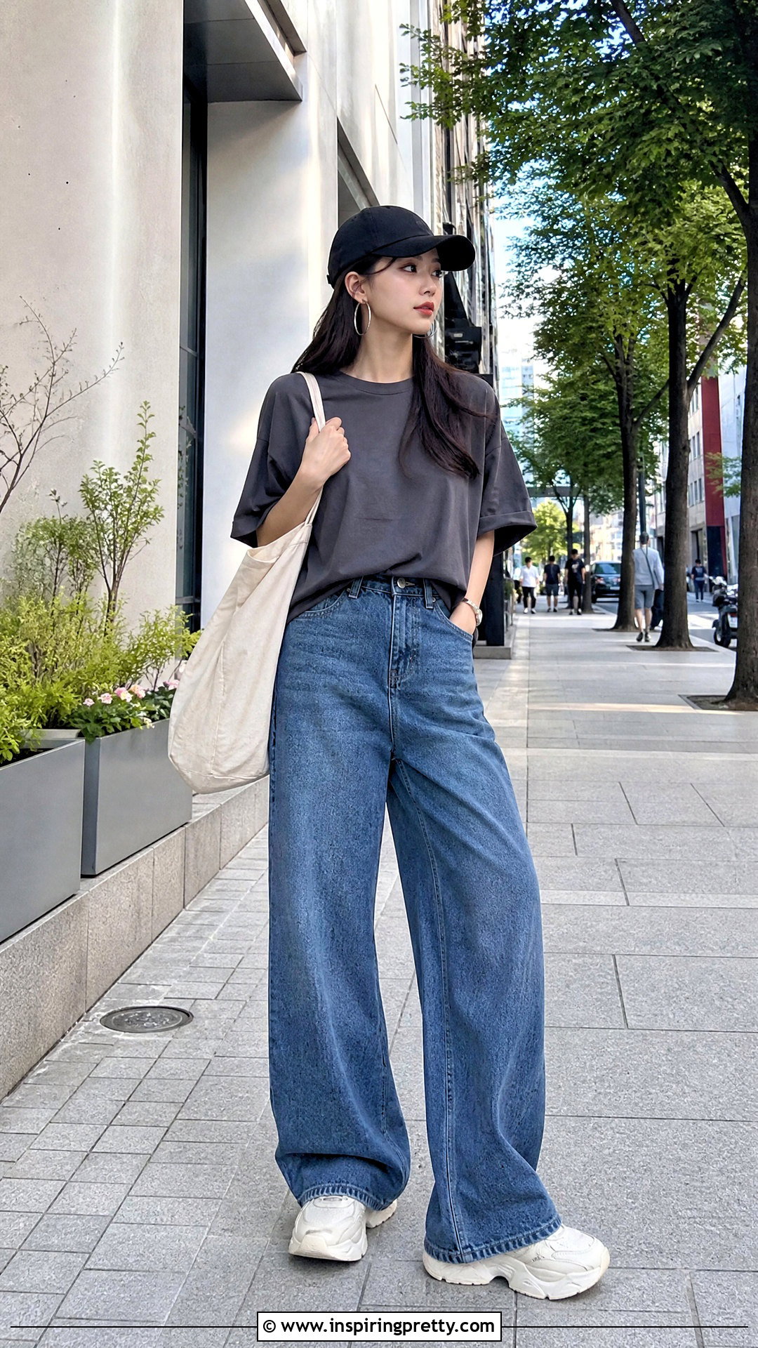 Korean Oversized T Shirt With Wide Leg Jeans - 50 korean tops outfit ideas