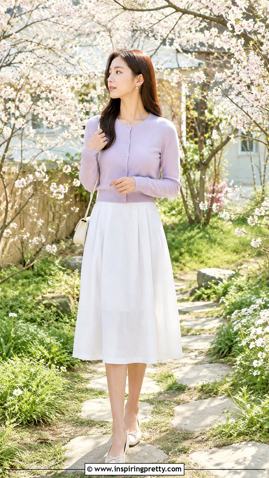 Korean Pastel Cardigan And White Skirt Outfit - 50 korean fashion top outfit ideas