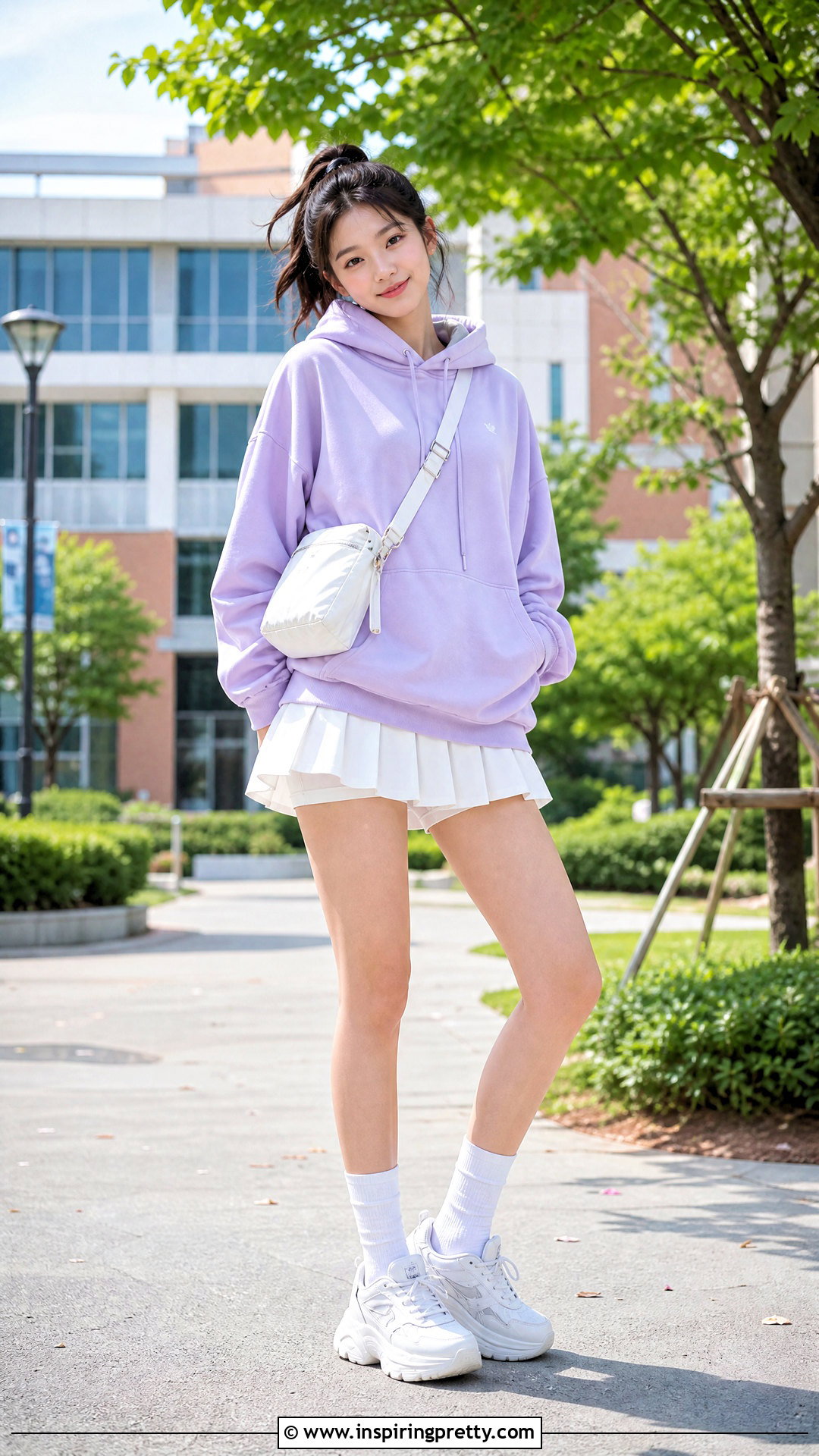 Korean Pastel Hoodie With Tennis Skirt - 50 cute korean tops outfit ideas