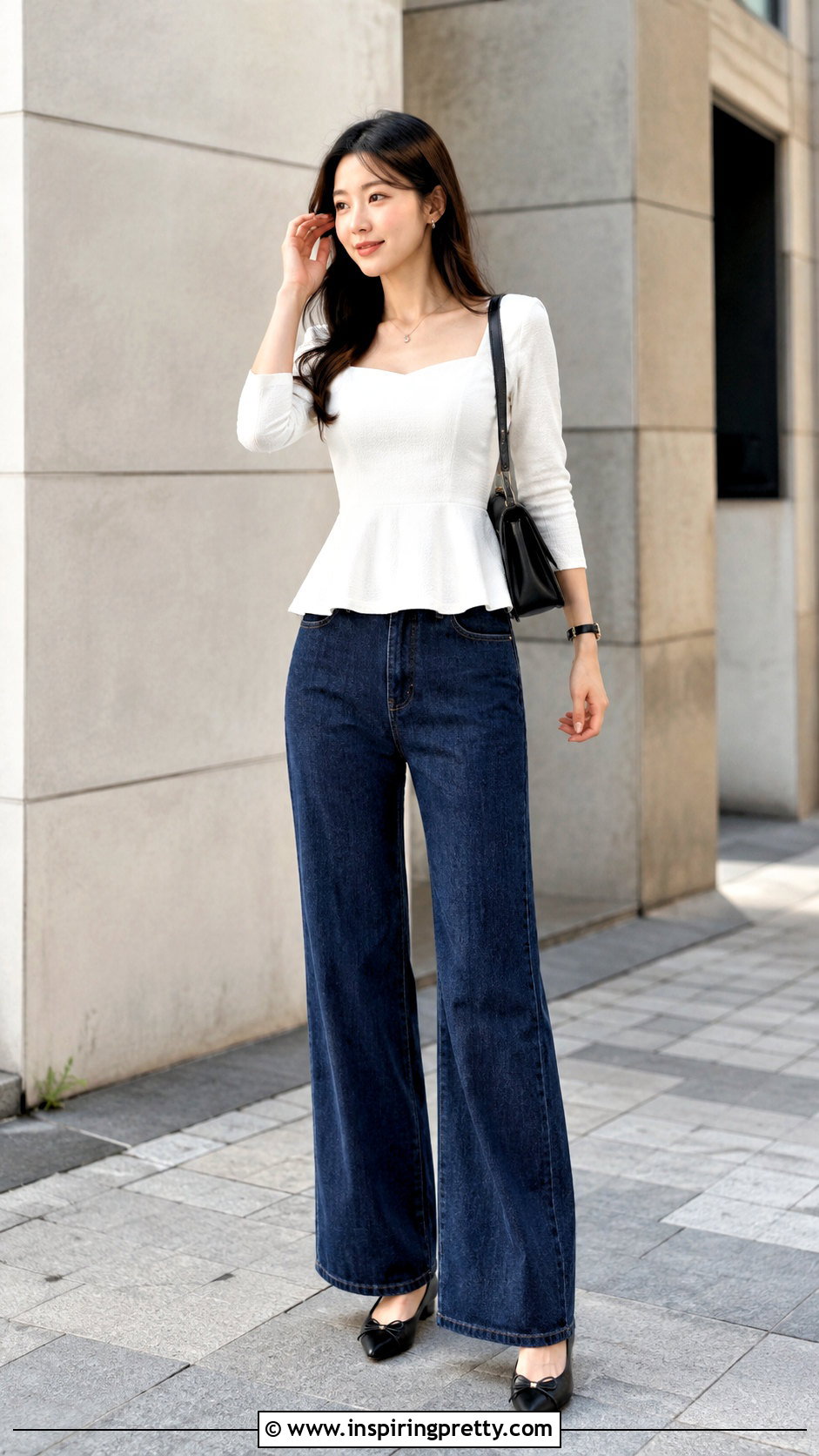 Korean Peplum Top And Wide Leg Jeans Outfit - 50 korean fashion top outfit ideas