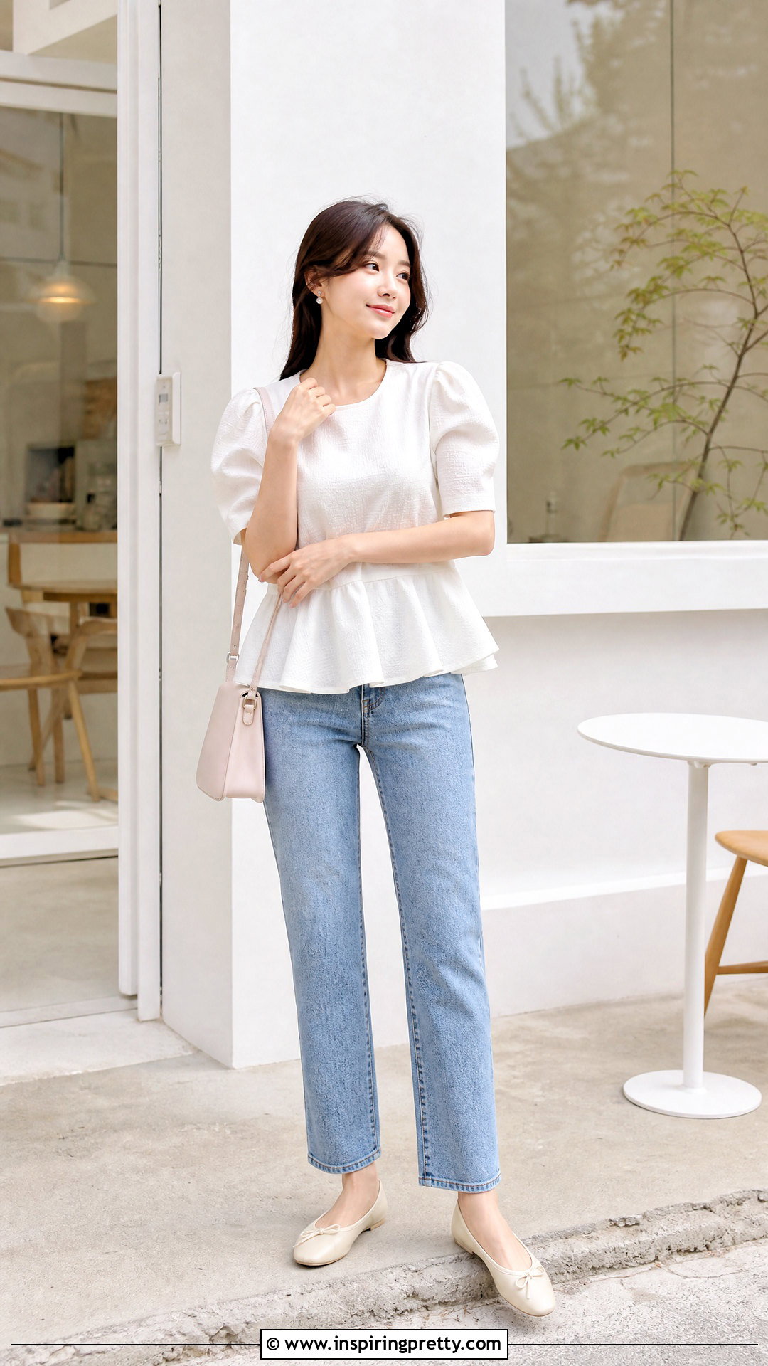 Korean Peplum Top With Slim Jeans - 50 korean tops outfit ideas
