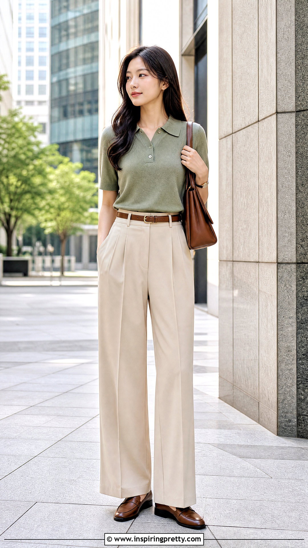 Korean Polo Knit Top With Pleated Trousers - 50 cute korean tops outfit ideas