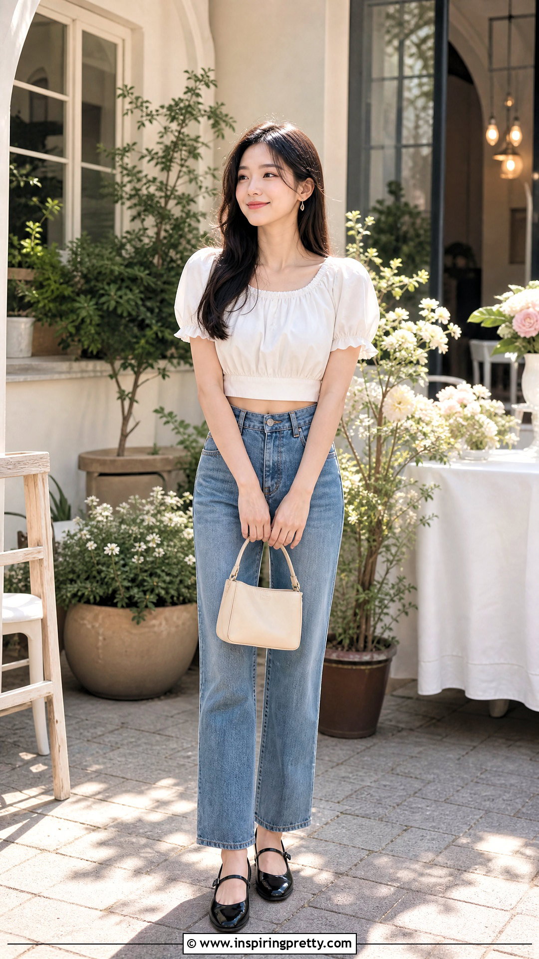 Korean Puff Sleeve Crop Top With Jeans - 50 korean crop top outfit ideas