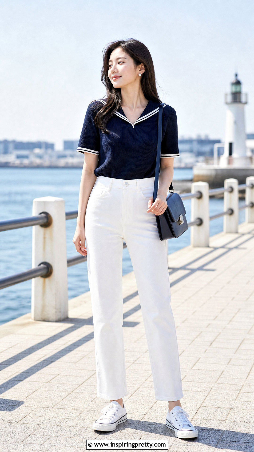 Korean Sailor Collar Top With Straight Pants - 50 cute korean tops outfit ideas
