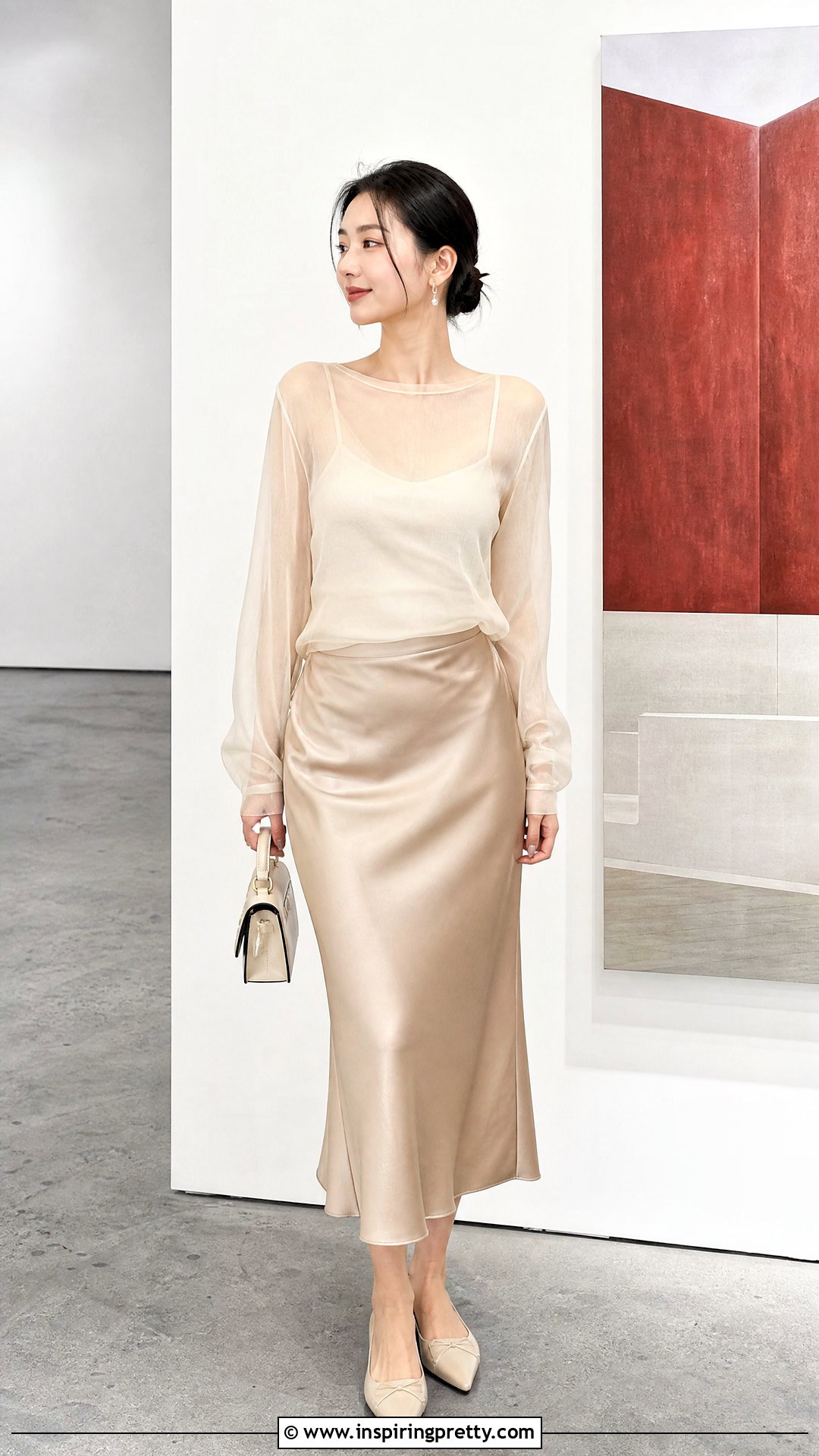 Korean Sheer Layered Top With Satin Skirt - 50 korean tops designs
