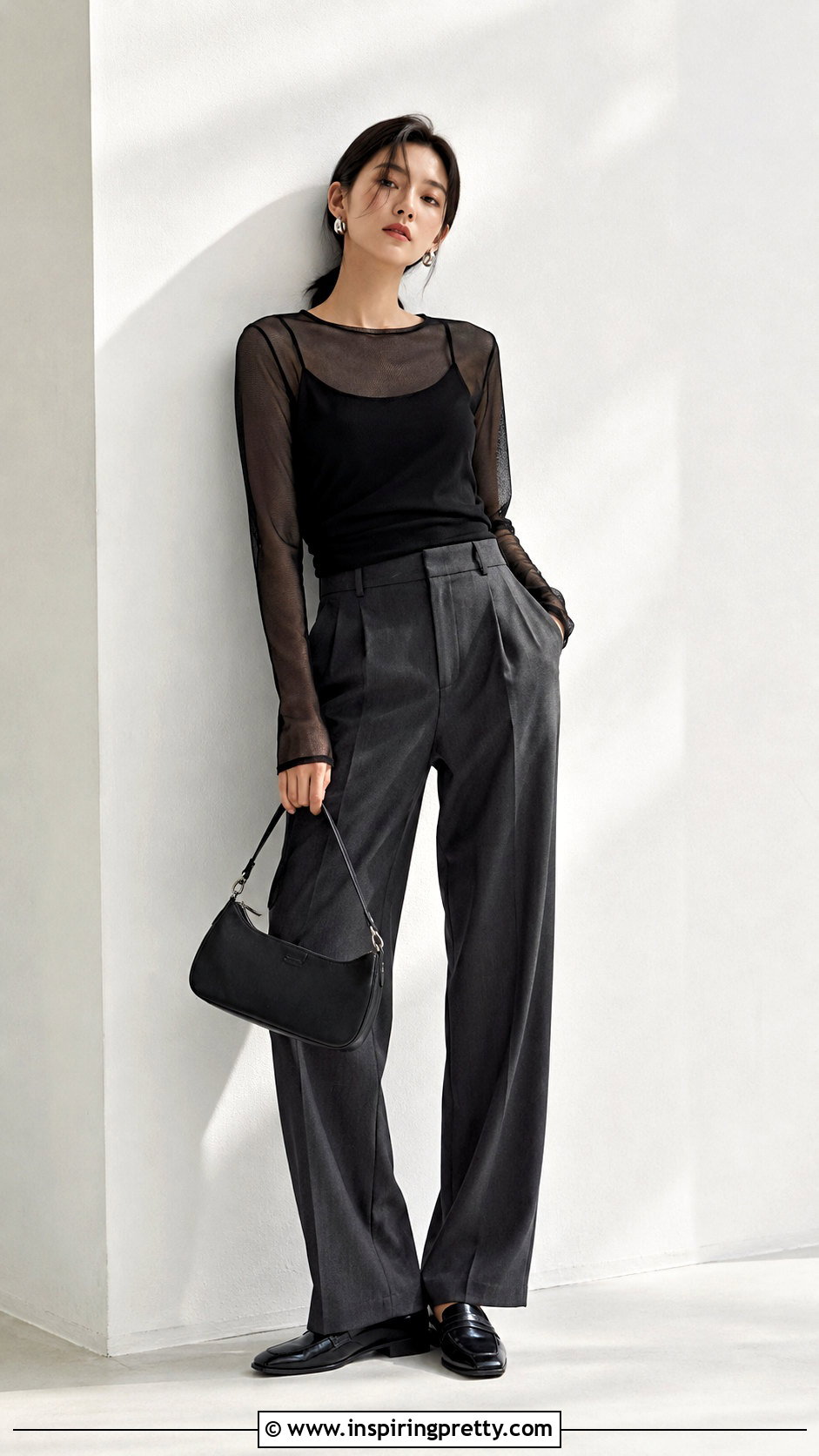 Korean Sheer Top And Layered Tank Outfit - 50 korean fashion top outfit ideas