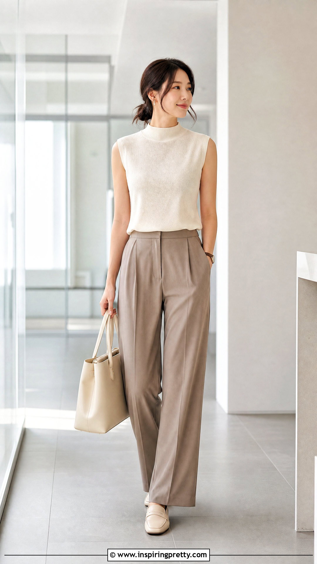 Korean Sleeveless Knit Top With Wide Leg Pants - 50 cute korean tops outfit ideas