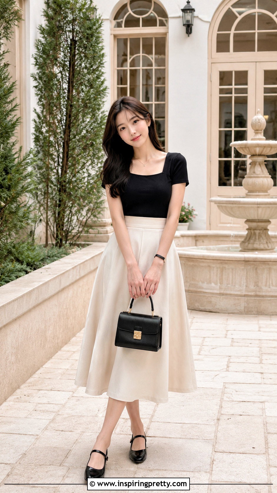 Korean Square Neck Top And A Line Skirt Outfit - 50 korean fashion top outfit ideas
