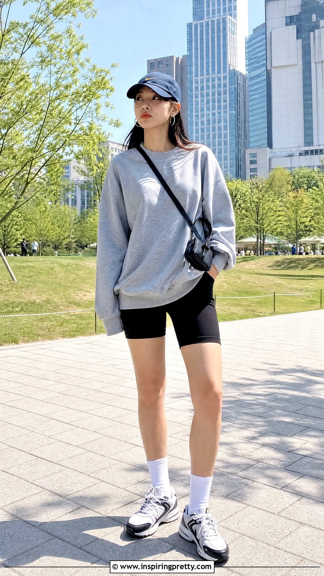 Korean Sweatshirt With Biker Shorts - 50 cute korean tops outfit ideas