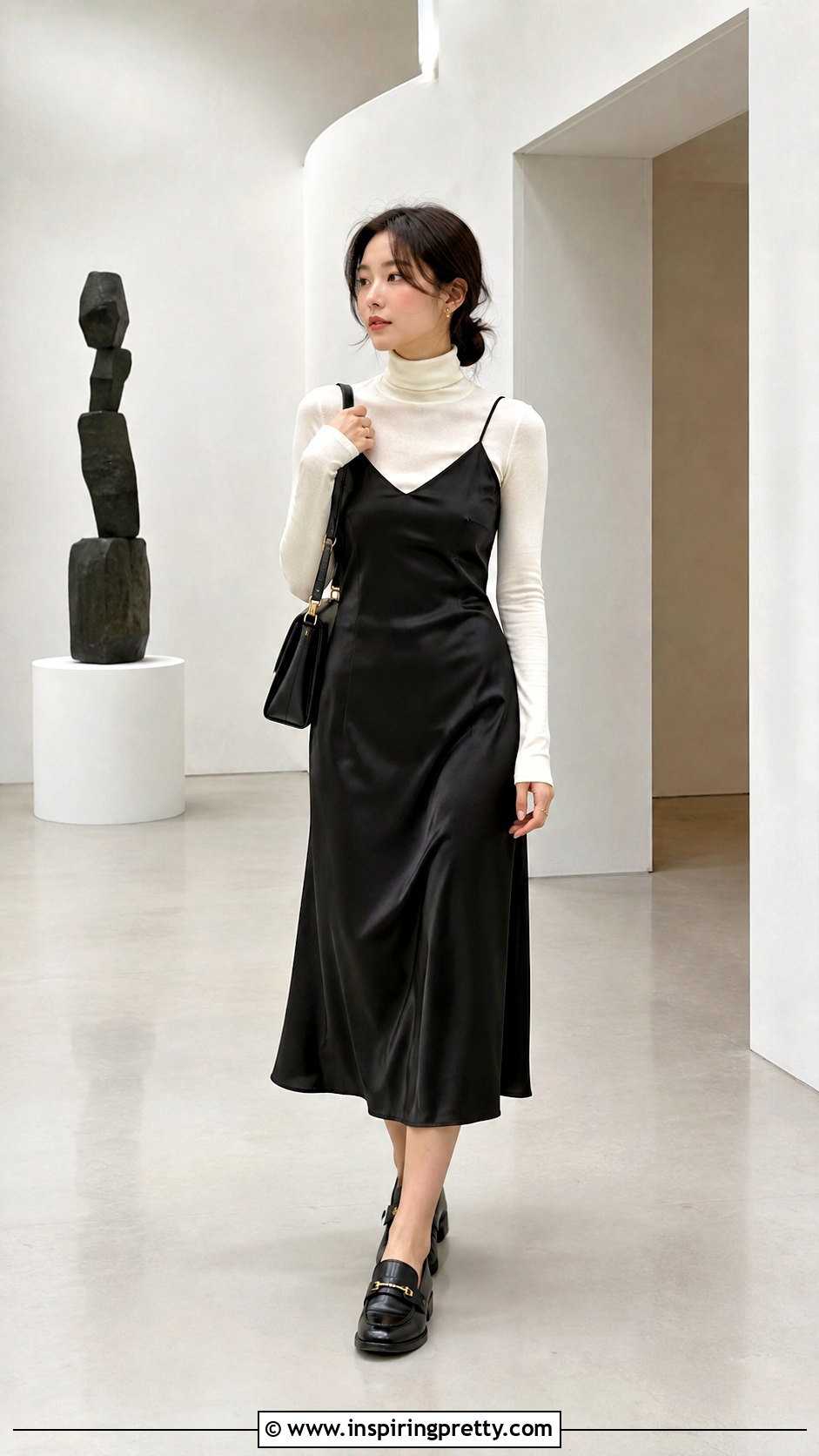 Korean Turtleneck And Slip Dress Outfit - 50 korean fashion top outfit ideas