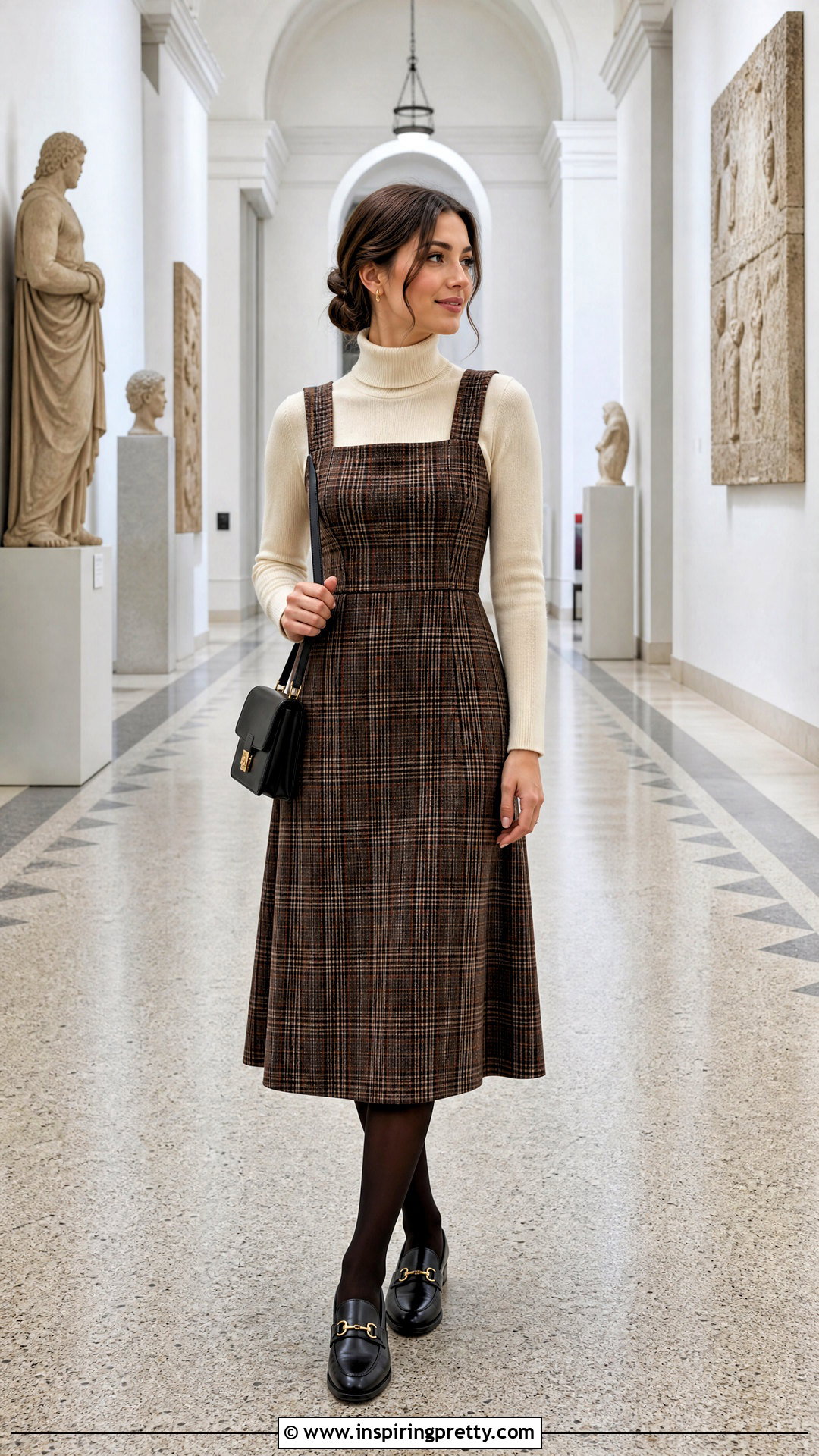 Korean Turtleneck With Pinafore Dress - 50 cute korean tops outfit ideas