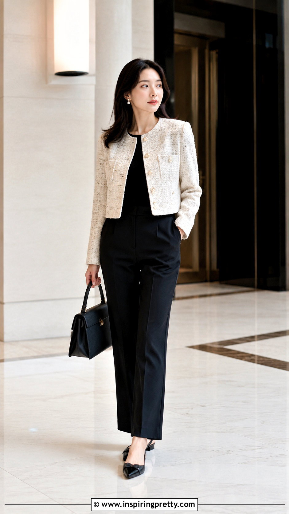 Korean Tweed Jacket And Straight Pants Outfit - 50 korean fashion top outfit ideas