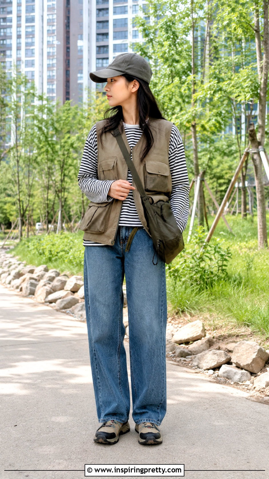 Korean Utility Vest And Long Sleeve Tee Outfit - 50 korean fashion top outfit ideas