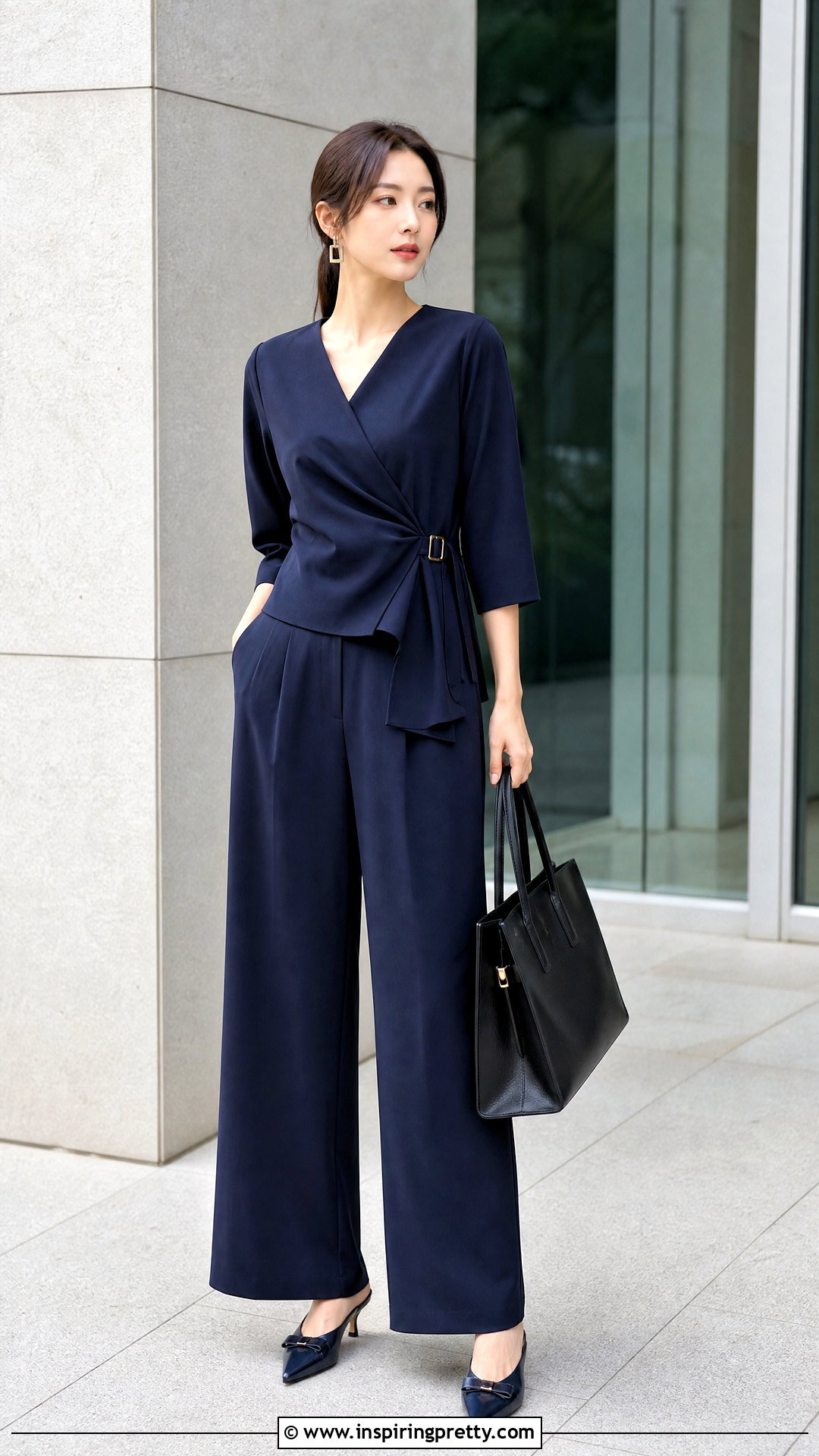 Korean Wrap Top With Wide Leg Pants - 50 korean tops designs