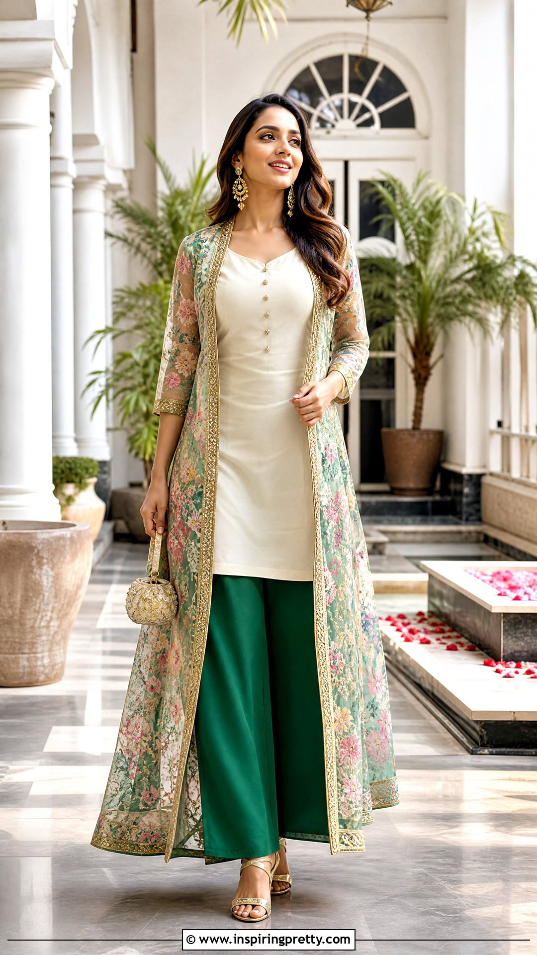 Kurta Top With Long Jacket And Palazzo Pants - how to style kurta tops (20 ways)