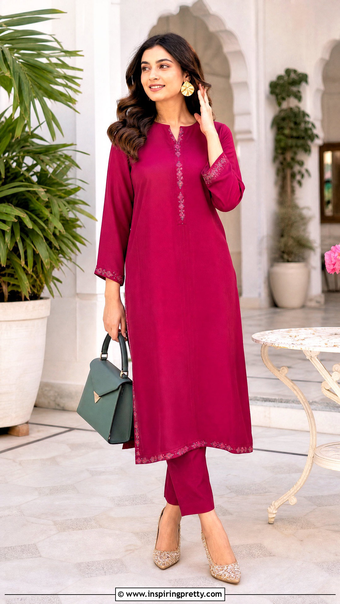 Kurti Co Ord Set With Statement Accessories - 50 kurti tops outfit ideas