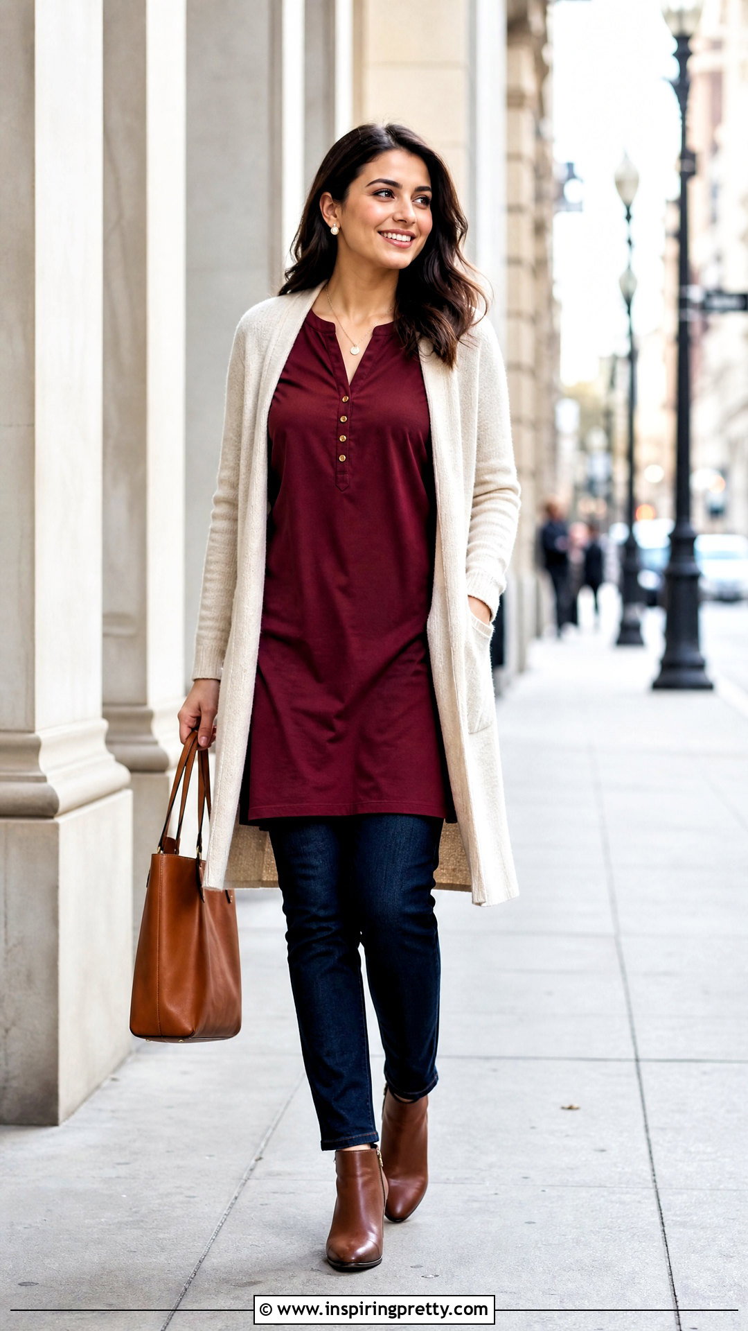 Kurti With Long Cardigan And Jeans - 50 kurti tops outfit ideas