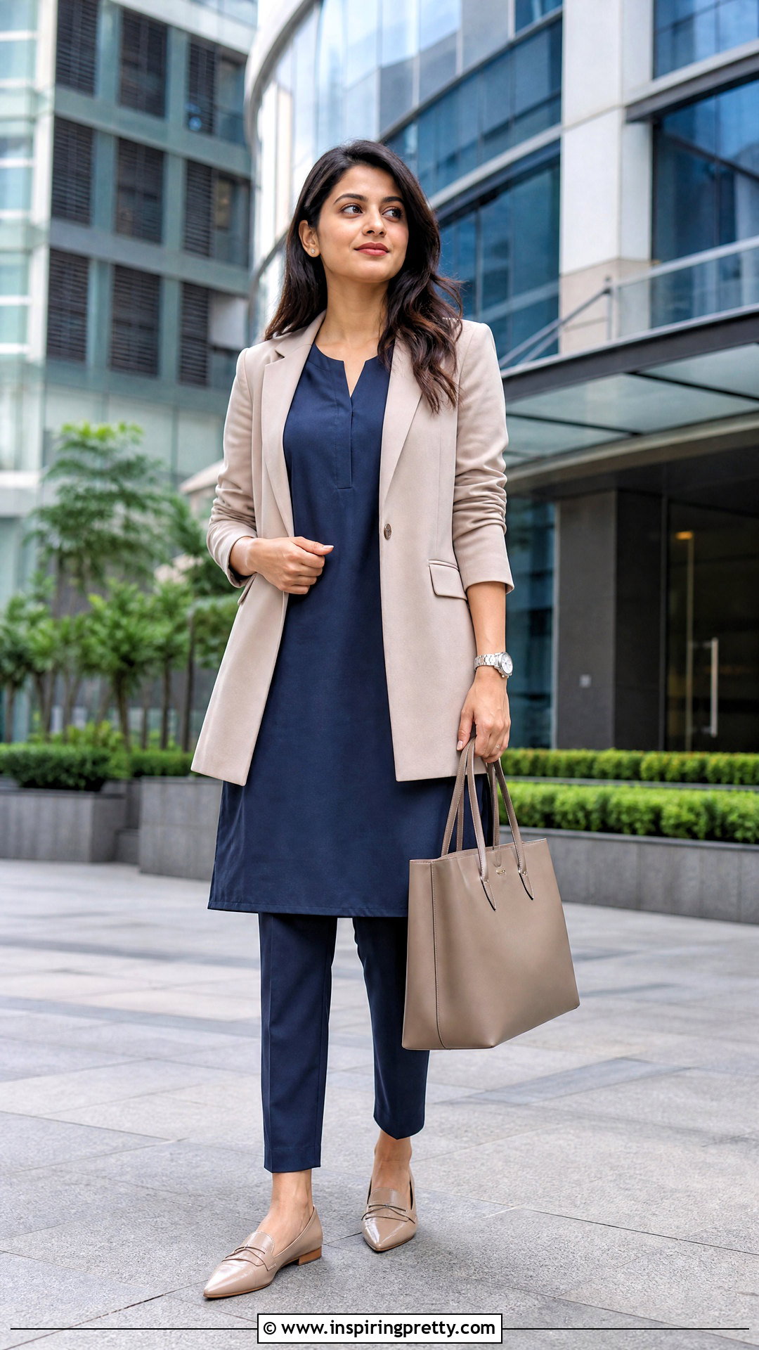 Kurti With Longline Blazer And Trousers - 50 kurti tops outfit ideas