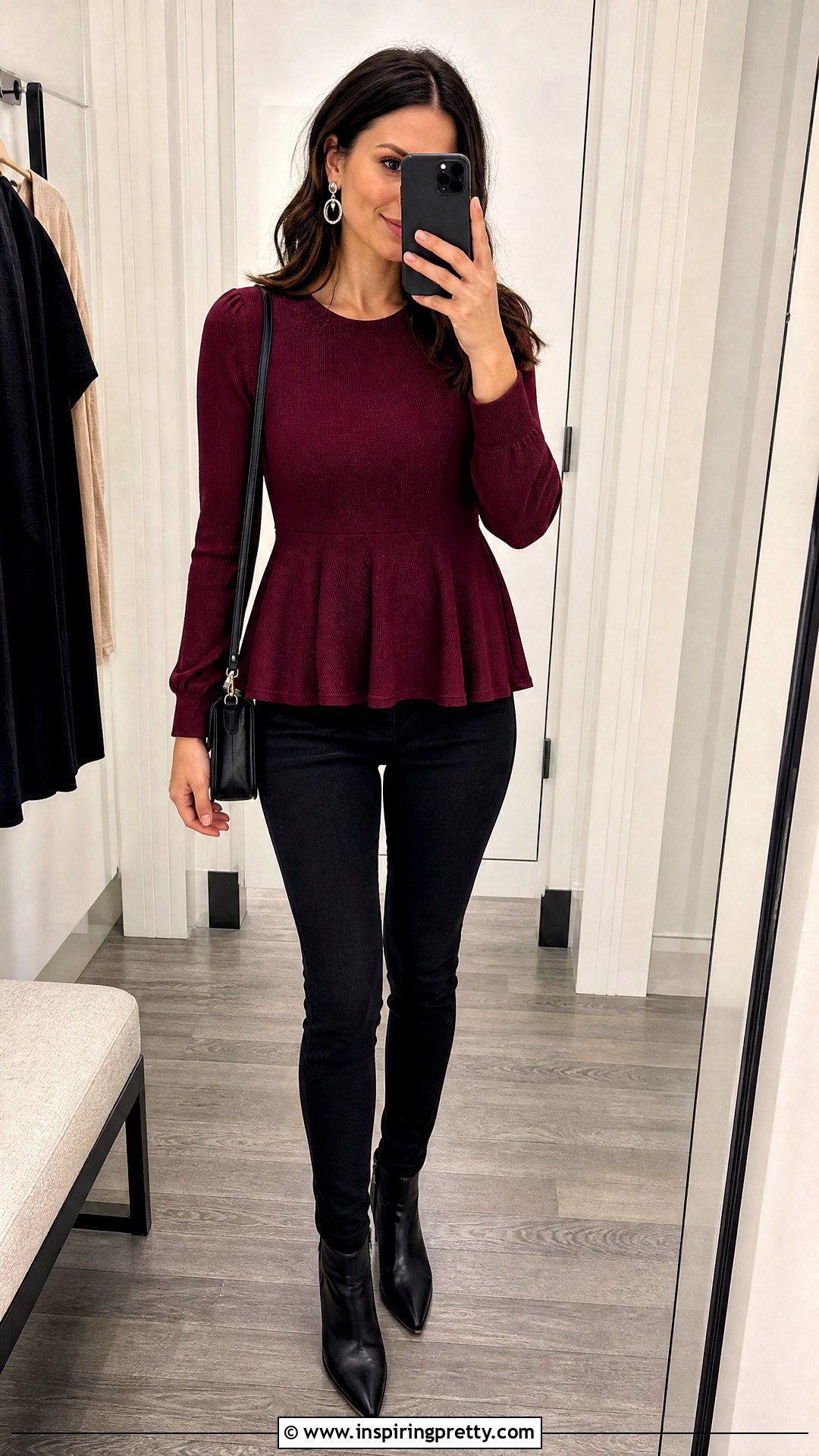 LOFT Peplum Top With Slim Black Jeans - 20 loft peplum top outfit ideas