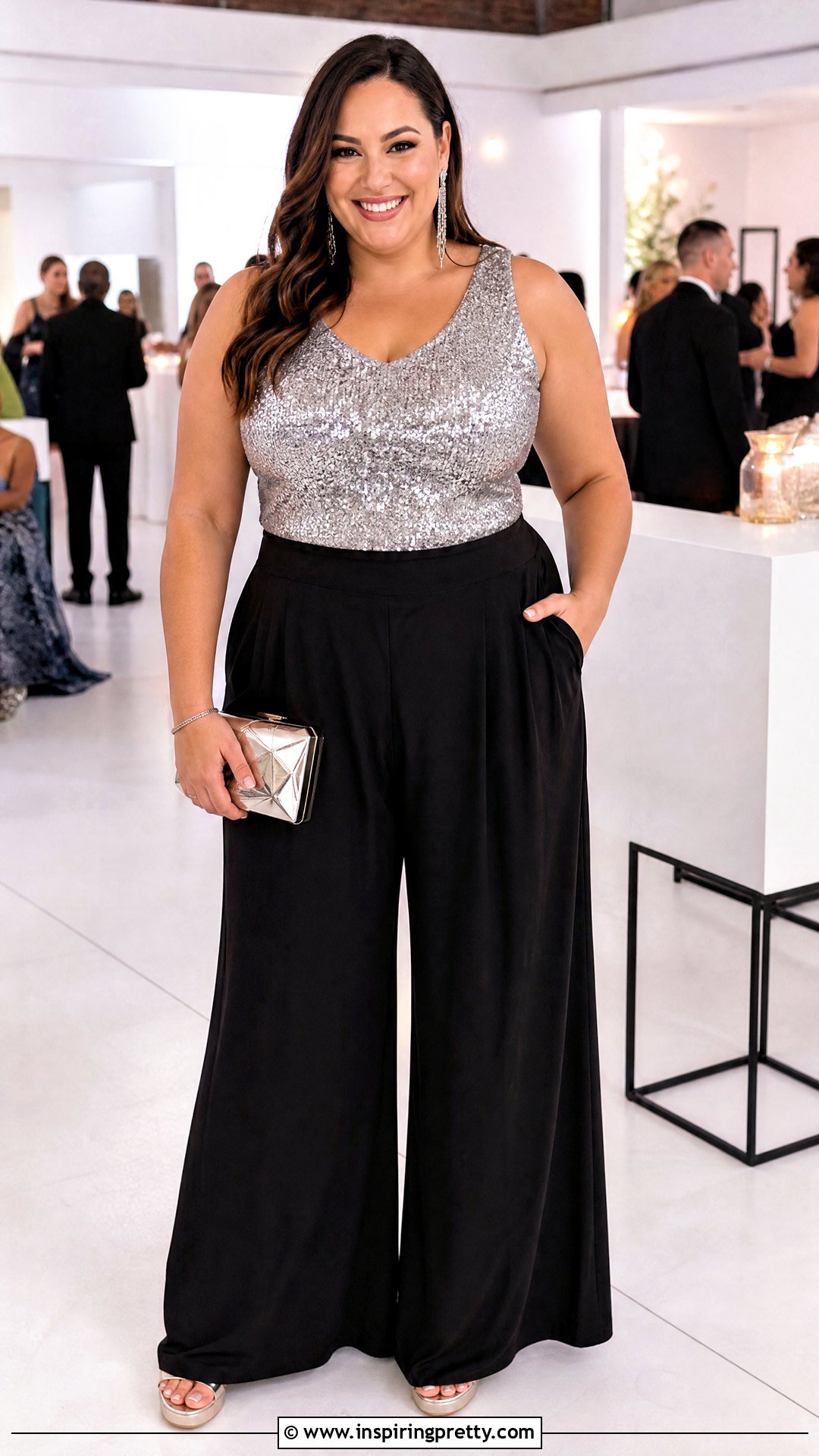 LOFT Sequin Top With Palazzo Pants - 20 loft sequin top outfit ideas
