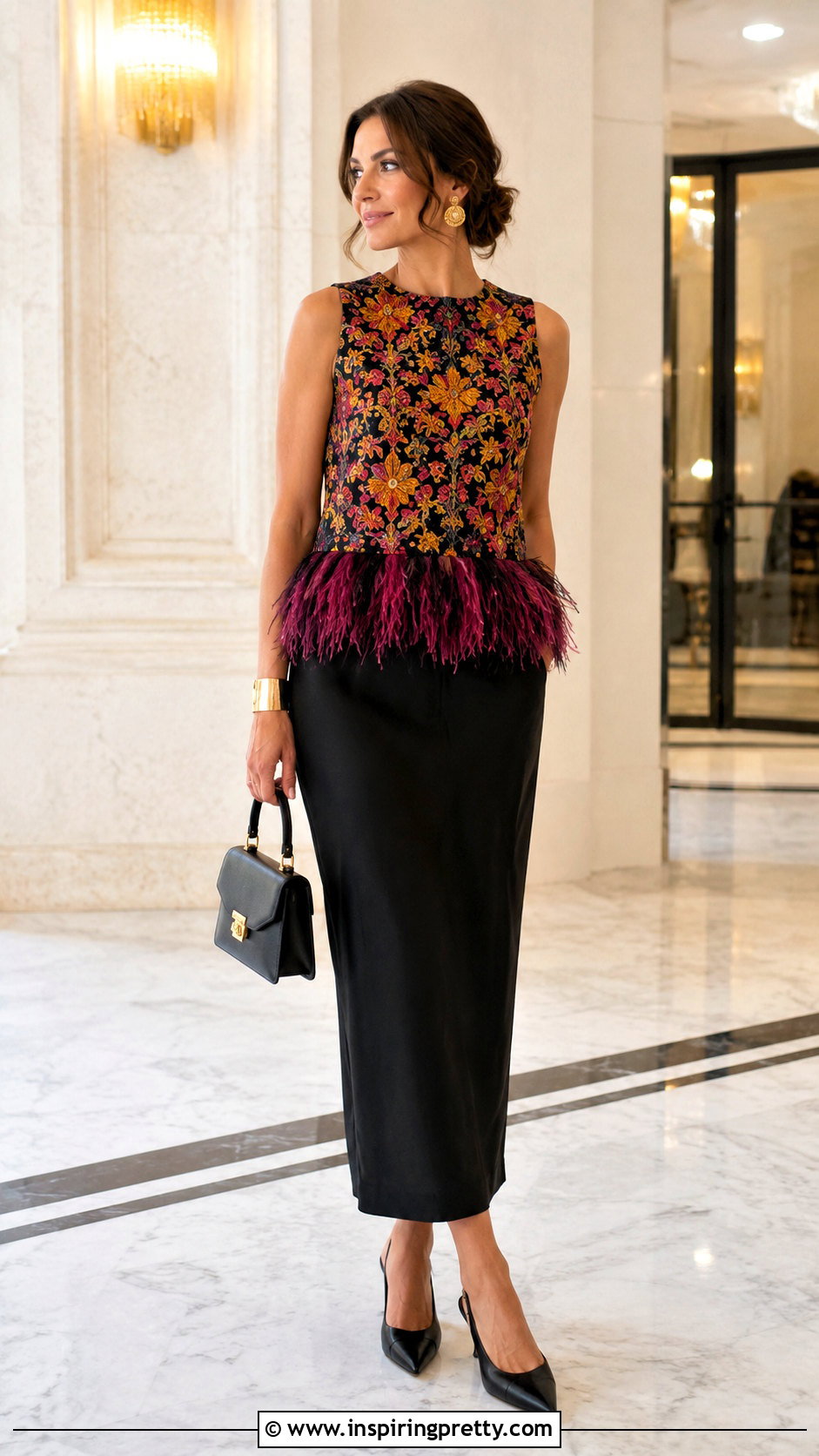 La DoubleJ Feather Top With Black Midi Skirt - 20 la double j feather top outfit ideas