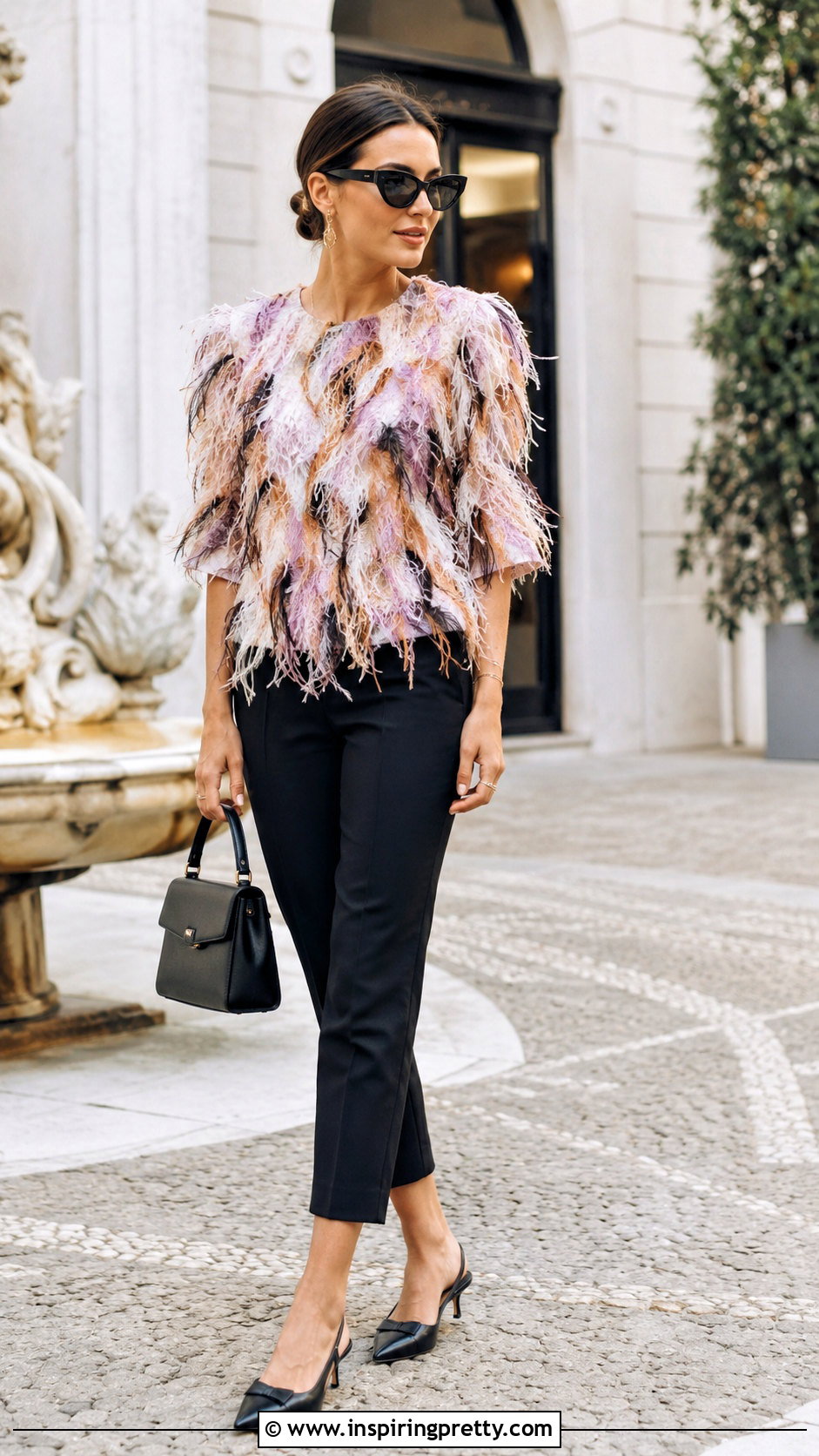 La DoubleJ Feather Top With Cropped Cigarette Pants - 20 la double j feather top outfit ideas