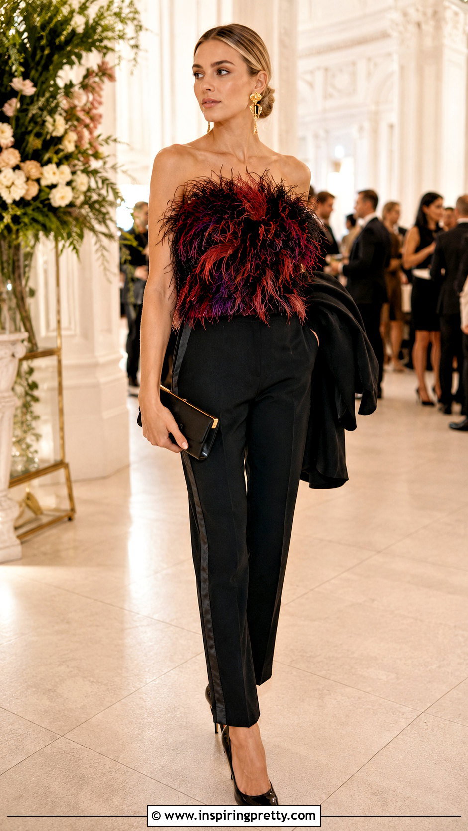 La DoubleJ Feather Top With Tuxedo Pants - 20 la double j feather top outfit ideas