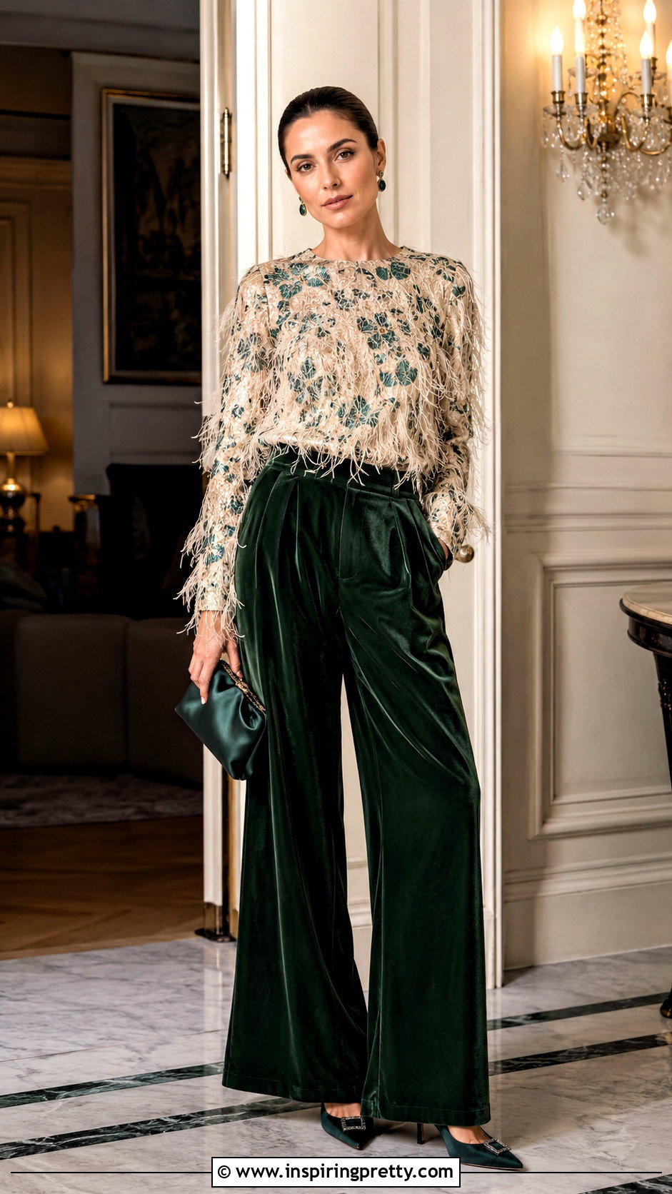 La DoubleJ Feather Top With Velvet Trousers - 20 la double j feather top outfit ideas
