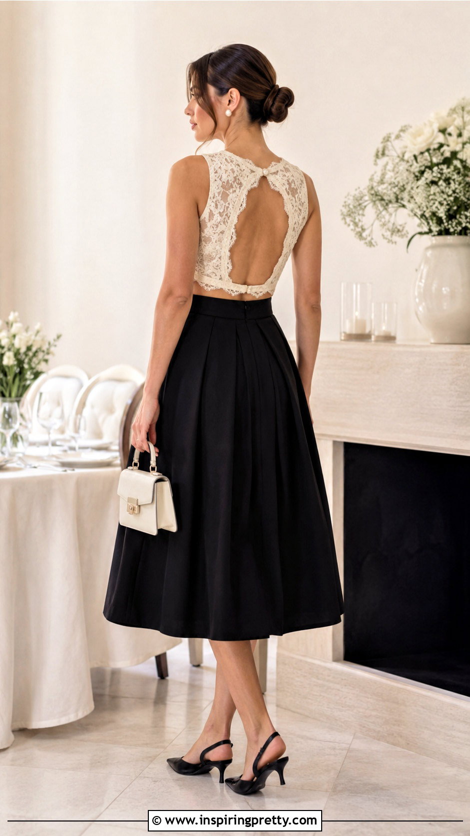 Lace Back Crop Top With A Line Midi Skirt - 20 Lace Back Crop Top outfit ideas