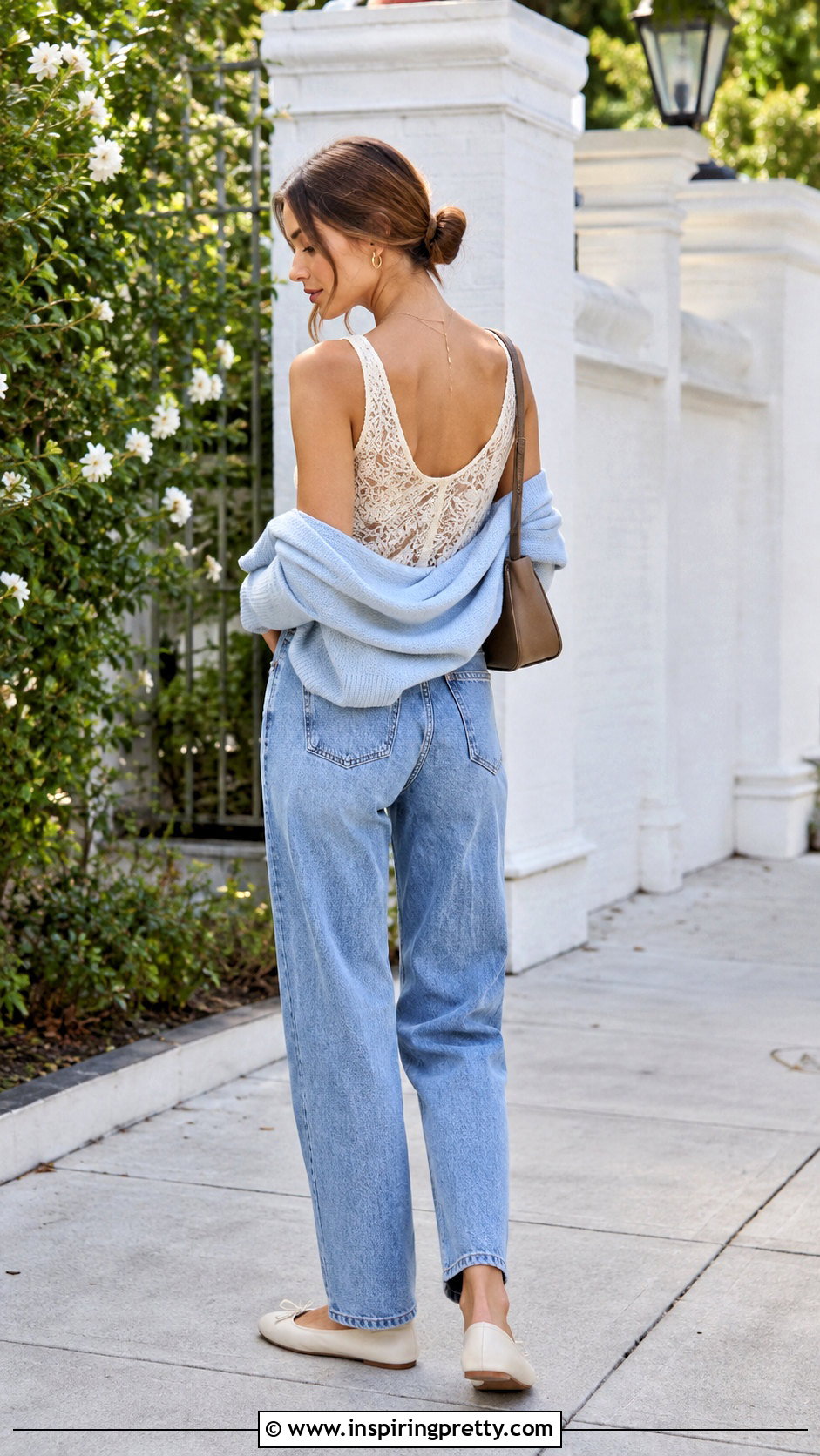 Lace Back Tank Top With Mom Jeans And Cardigan - 25 lace back tank top outfit ideas